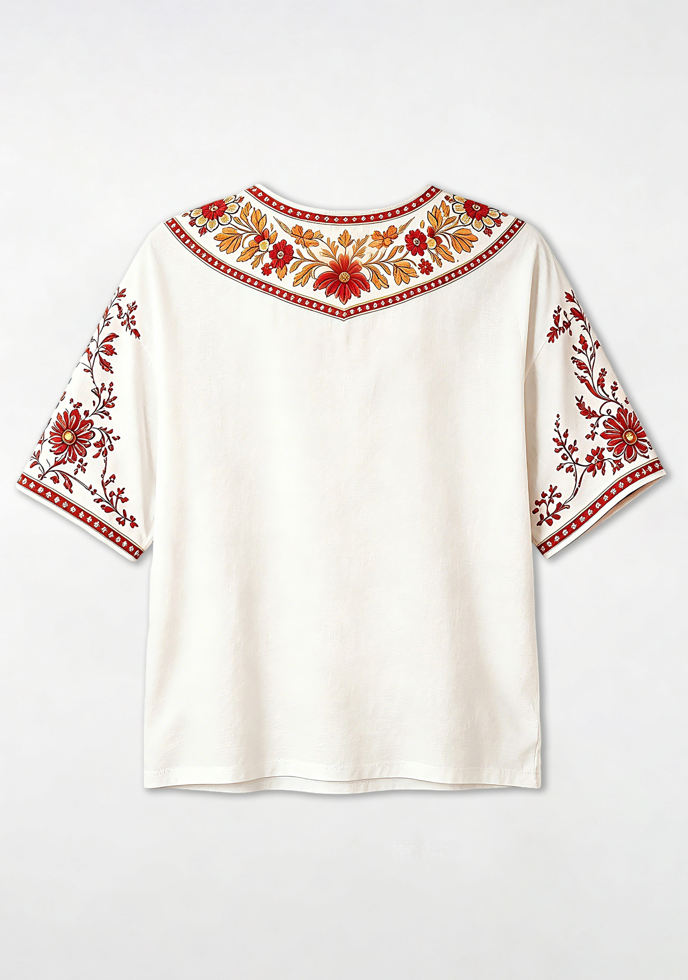 Boho Red Floral Kansas City Chiefs V-Neck Blouse