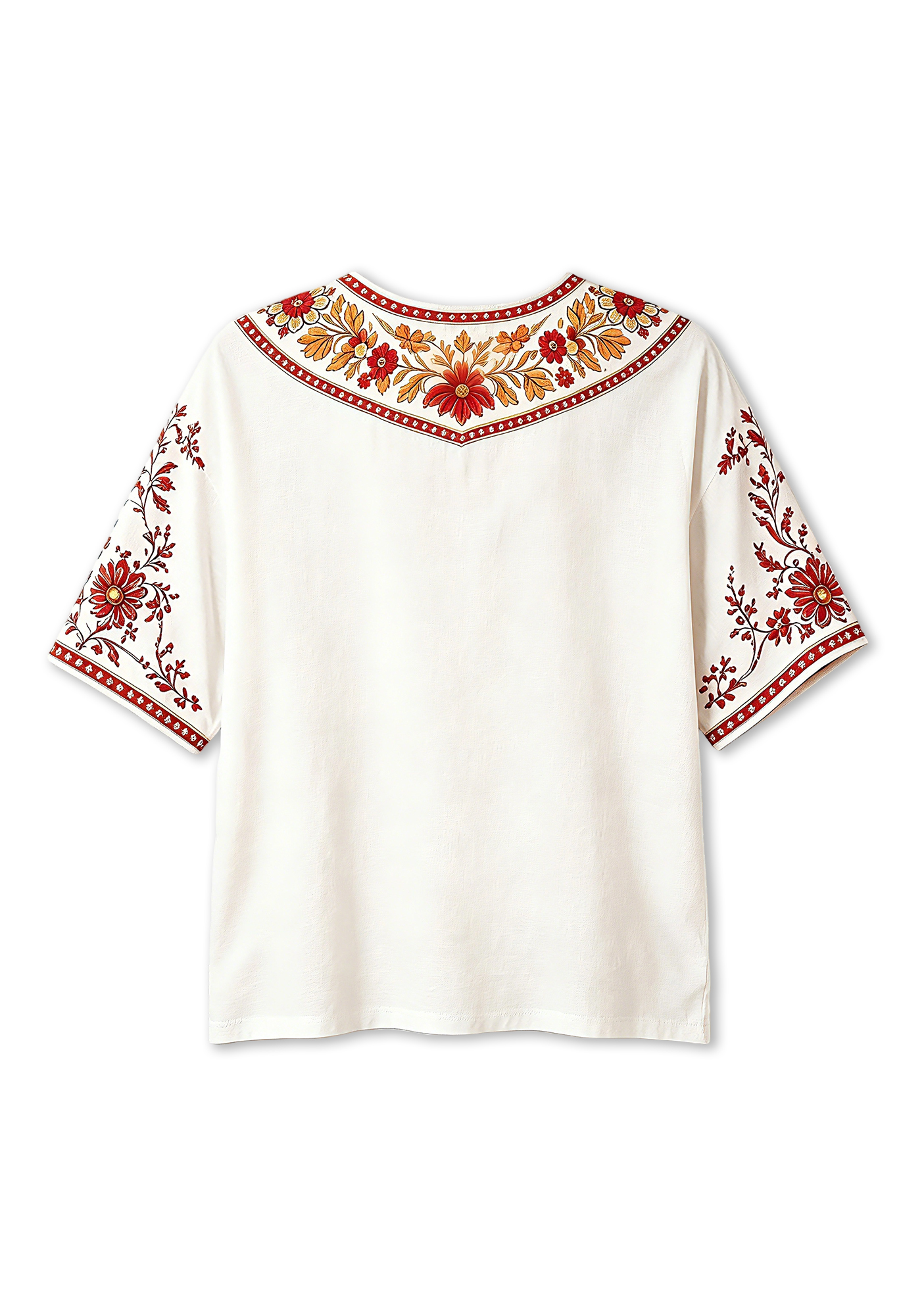 Boho Red Floral Kansas City Chiefs V-Neck Blouse
