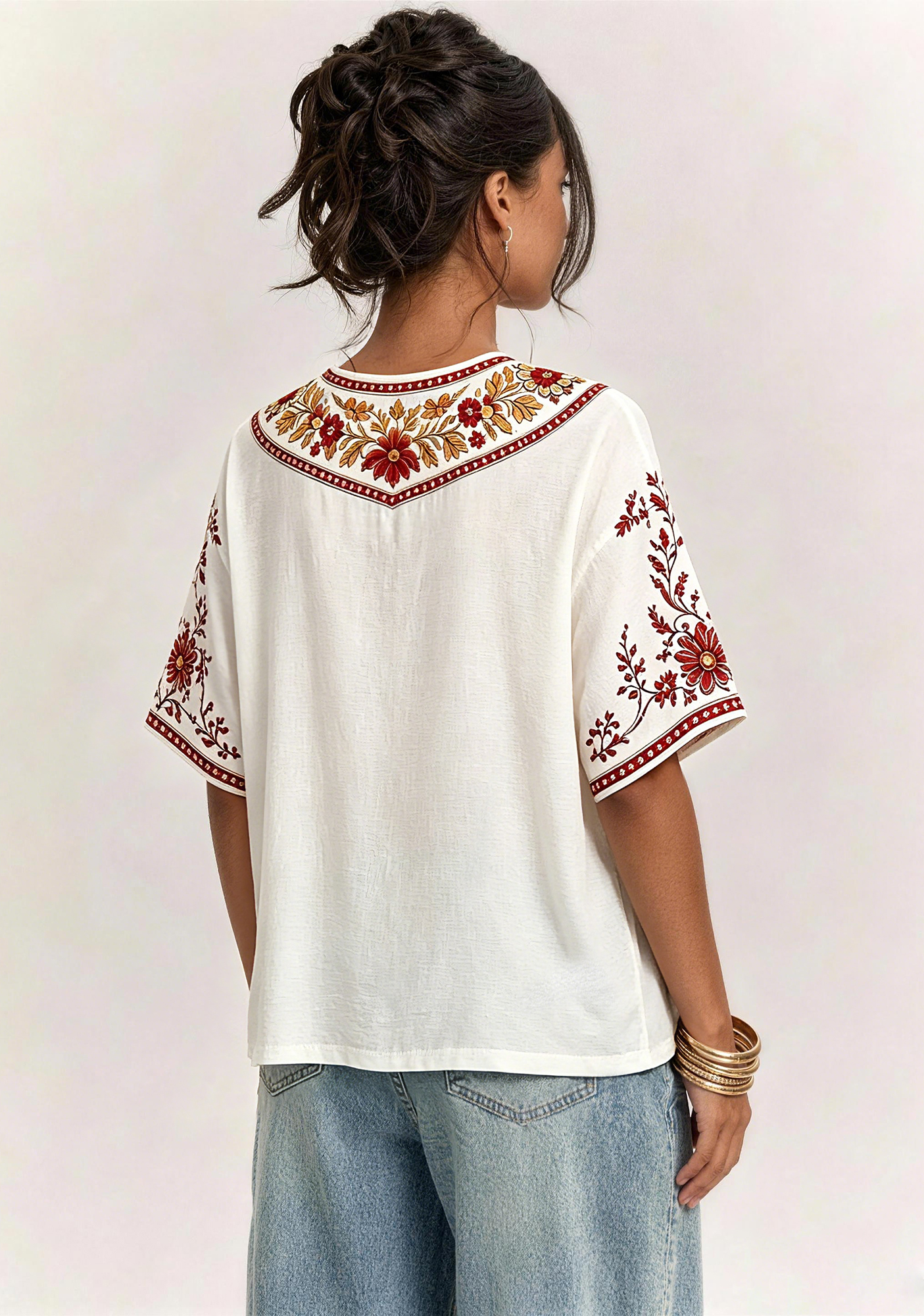 Boho Red Floral Kansas City Chiefs V-Neck Blouse