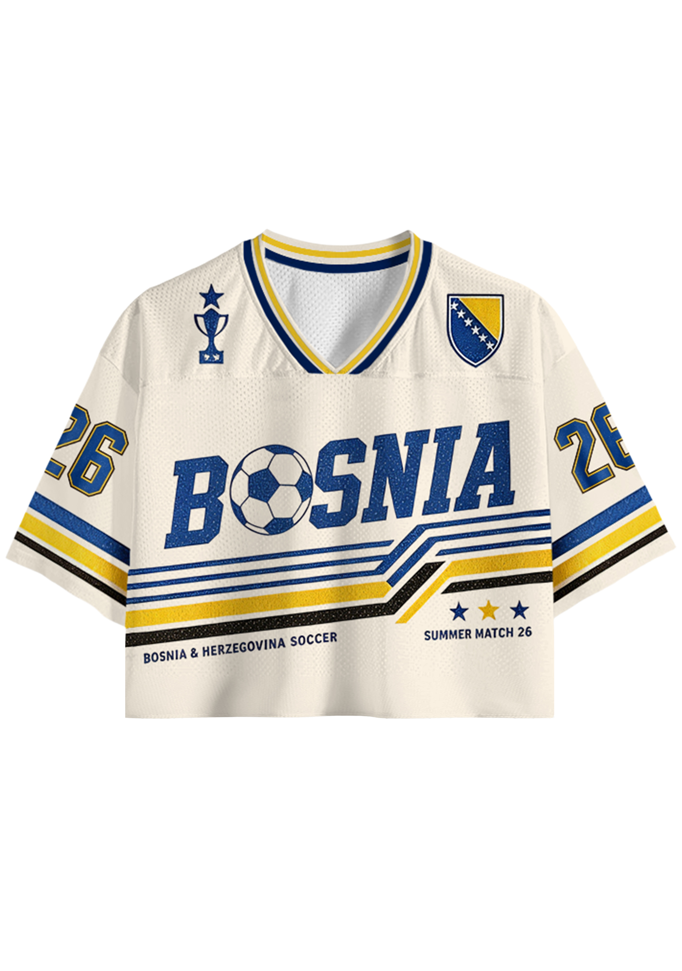 Retro Bosnia Striped V-Neck Cropped Mesh Jersey Shirt