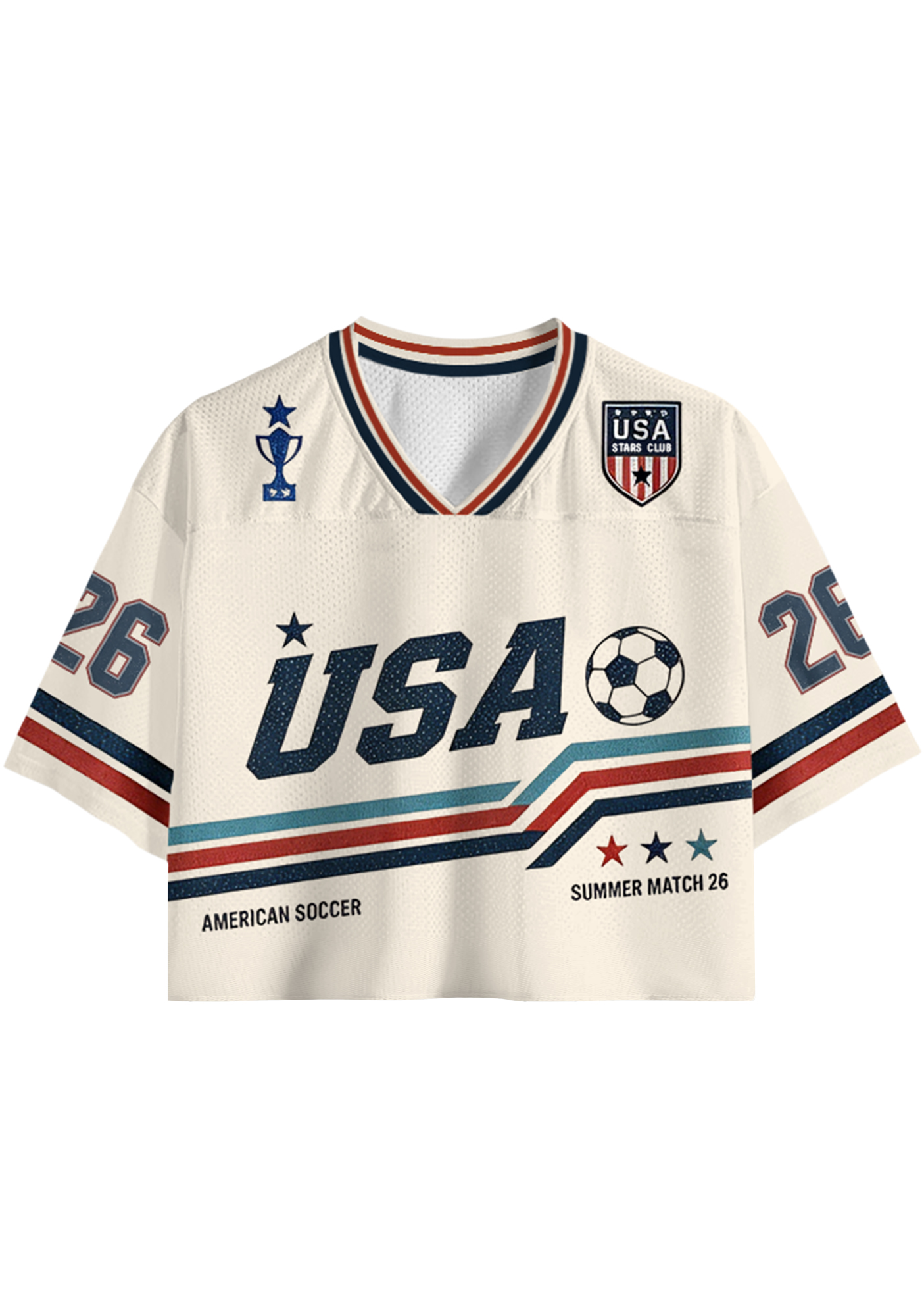 USA Star Trophy Graphic Cropped Mesh Jersey Shirt