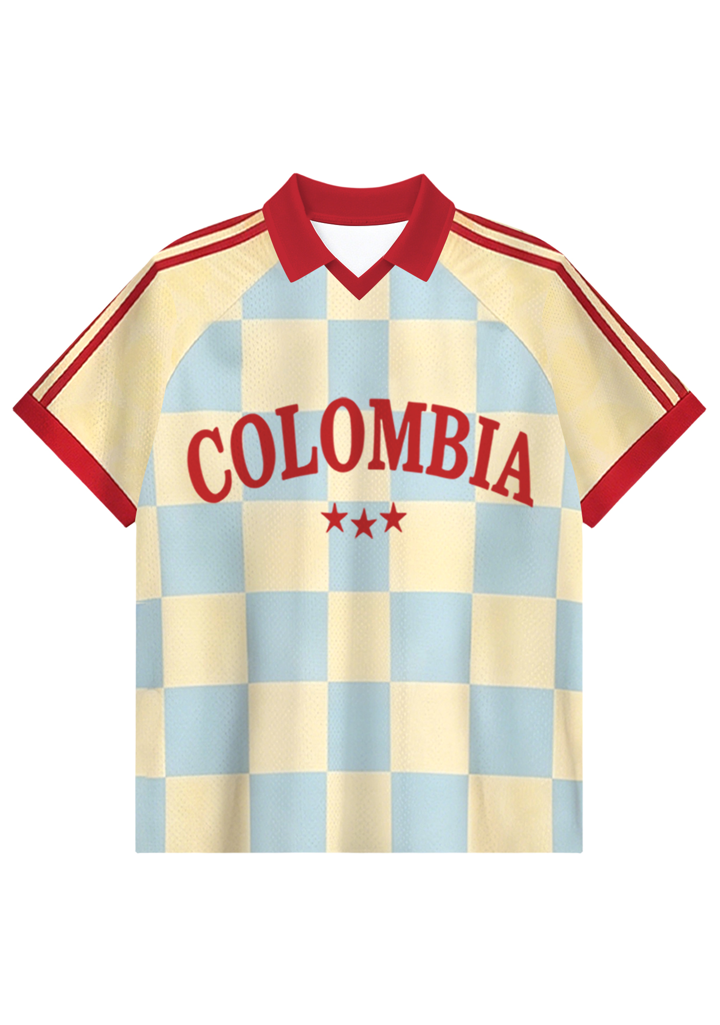  Colombia Checkerboard Collared Soccer Jersey
