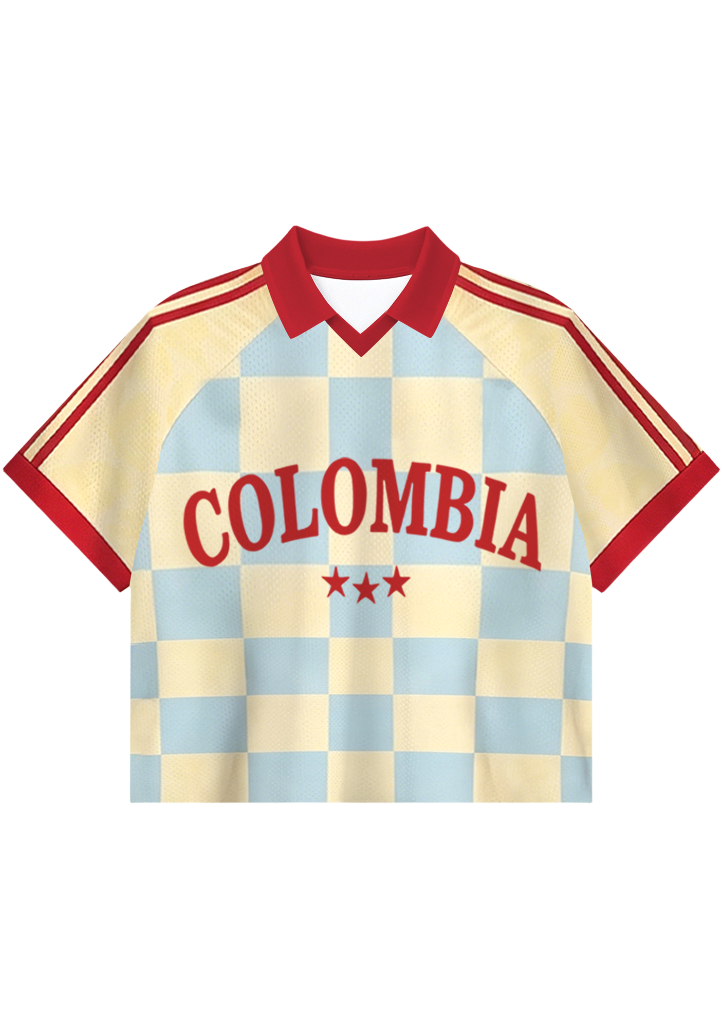  Colombia Checkerboard Crop Collared Soccer Jersey