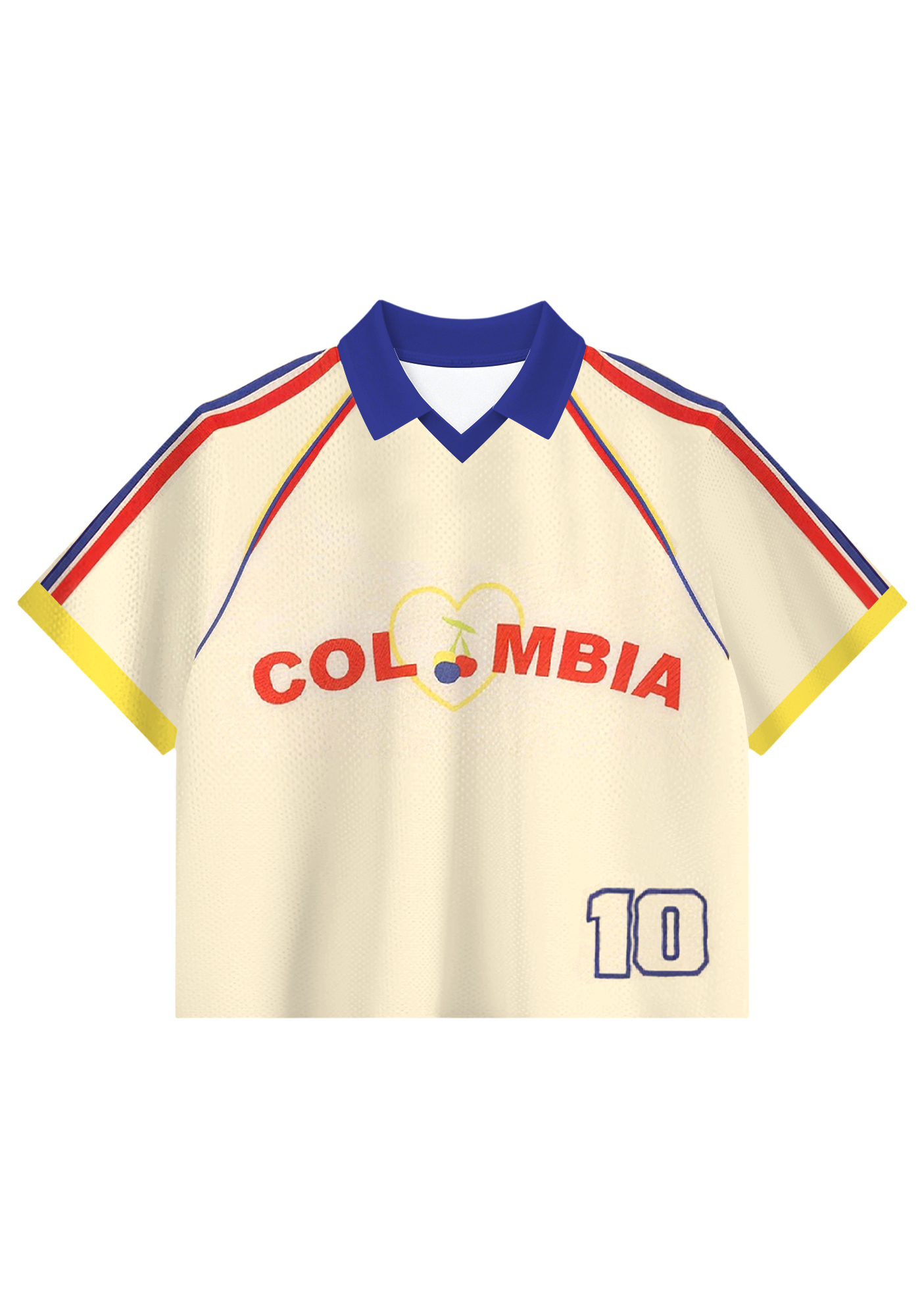 Colombia Cherry Heart #10 Crop Collared Soccer Jersey