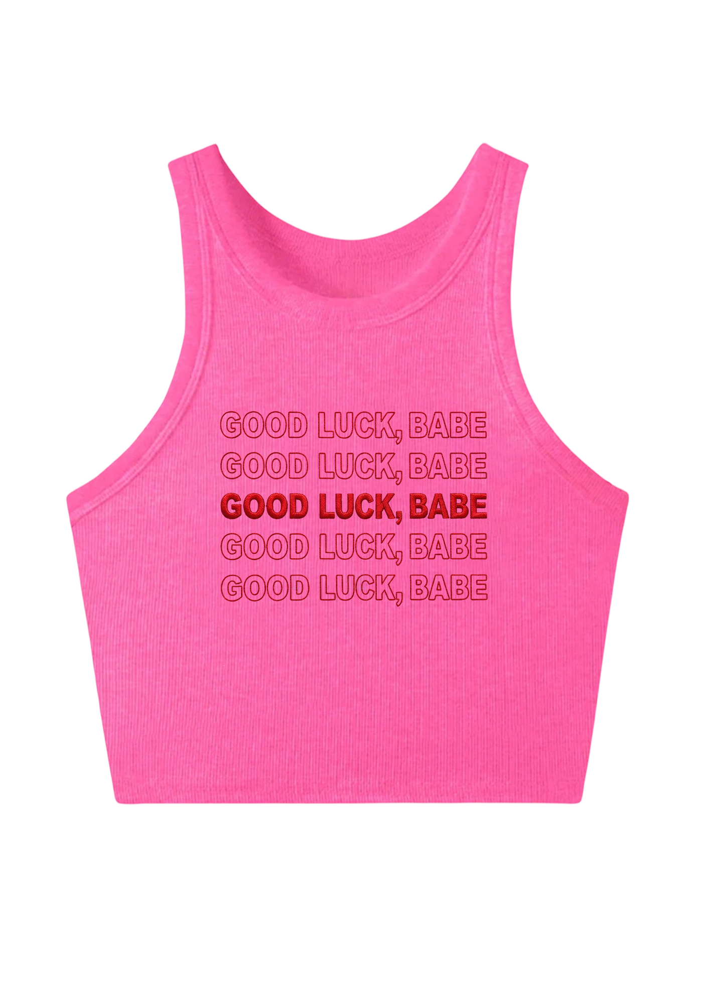 Good Luck Babe Embroidery Y2K Crop Tank Top