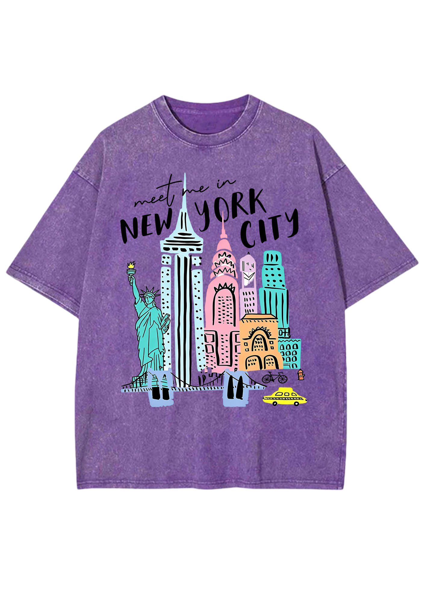 Meet Me In New York City Pastel Skyline Washed Tee