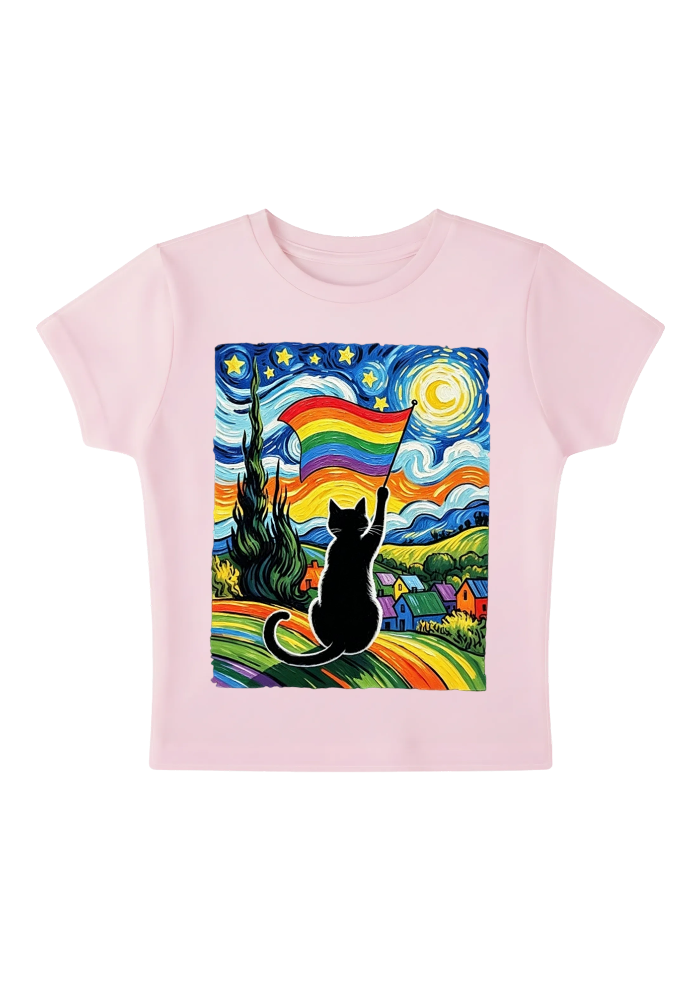 Van Gogh Pride Kitty Y2K Baby Tee