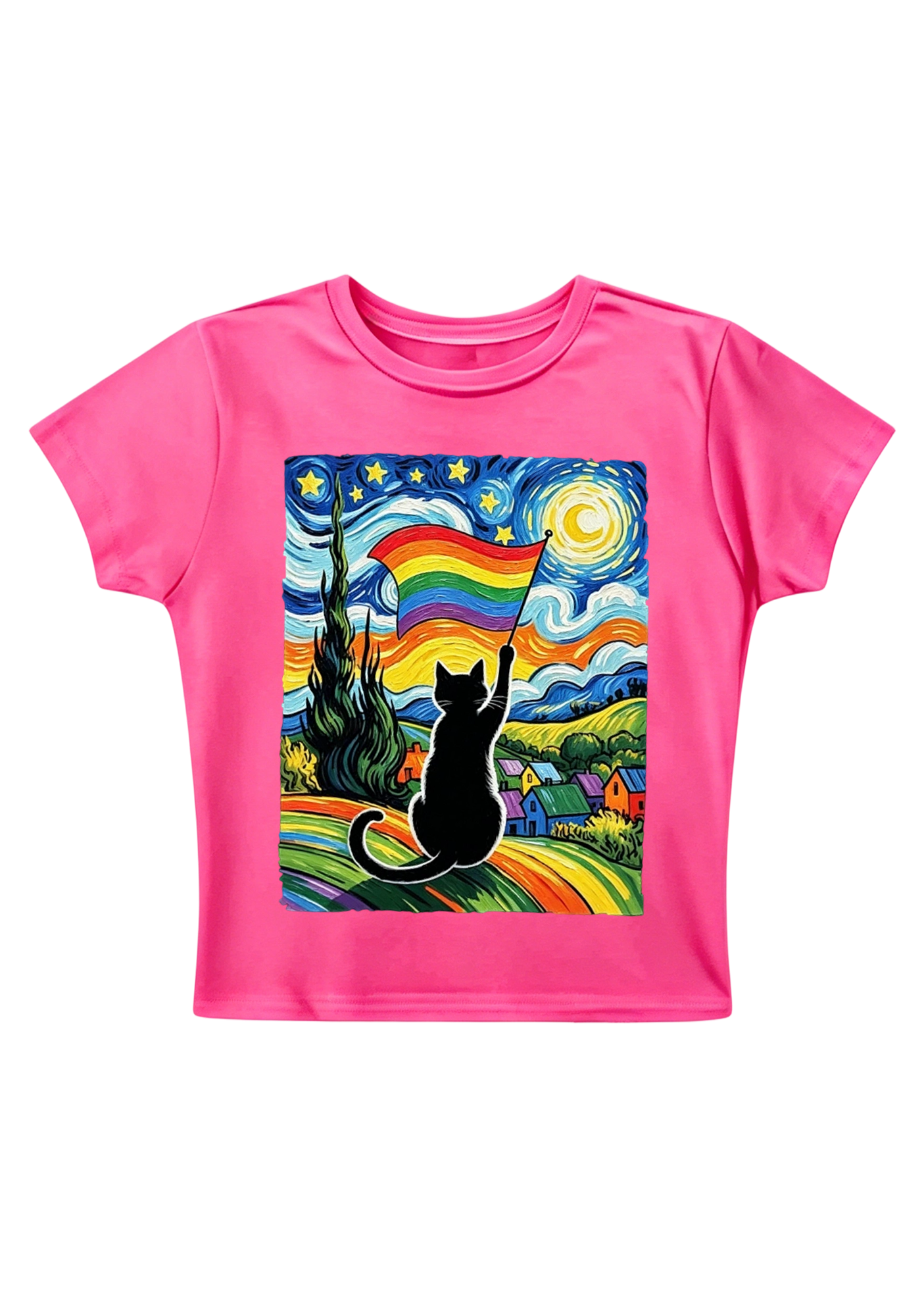 Van Gogh Pride Kitty Y2K Baby Tee