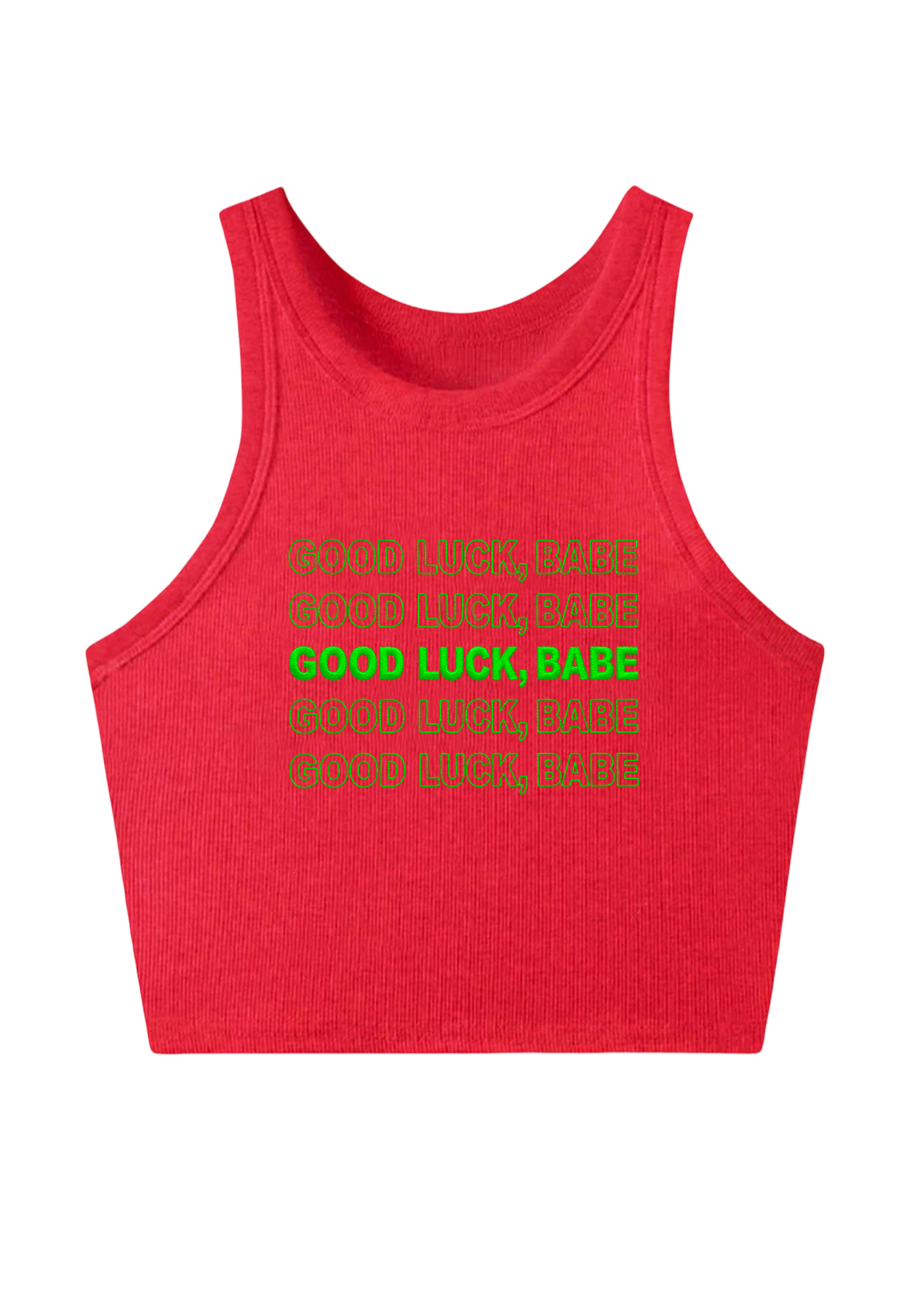 Good Luck Babe Embroidery Y2K Crop Tank Top