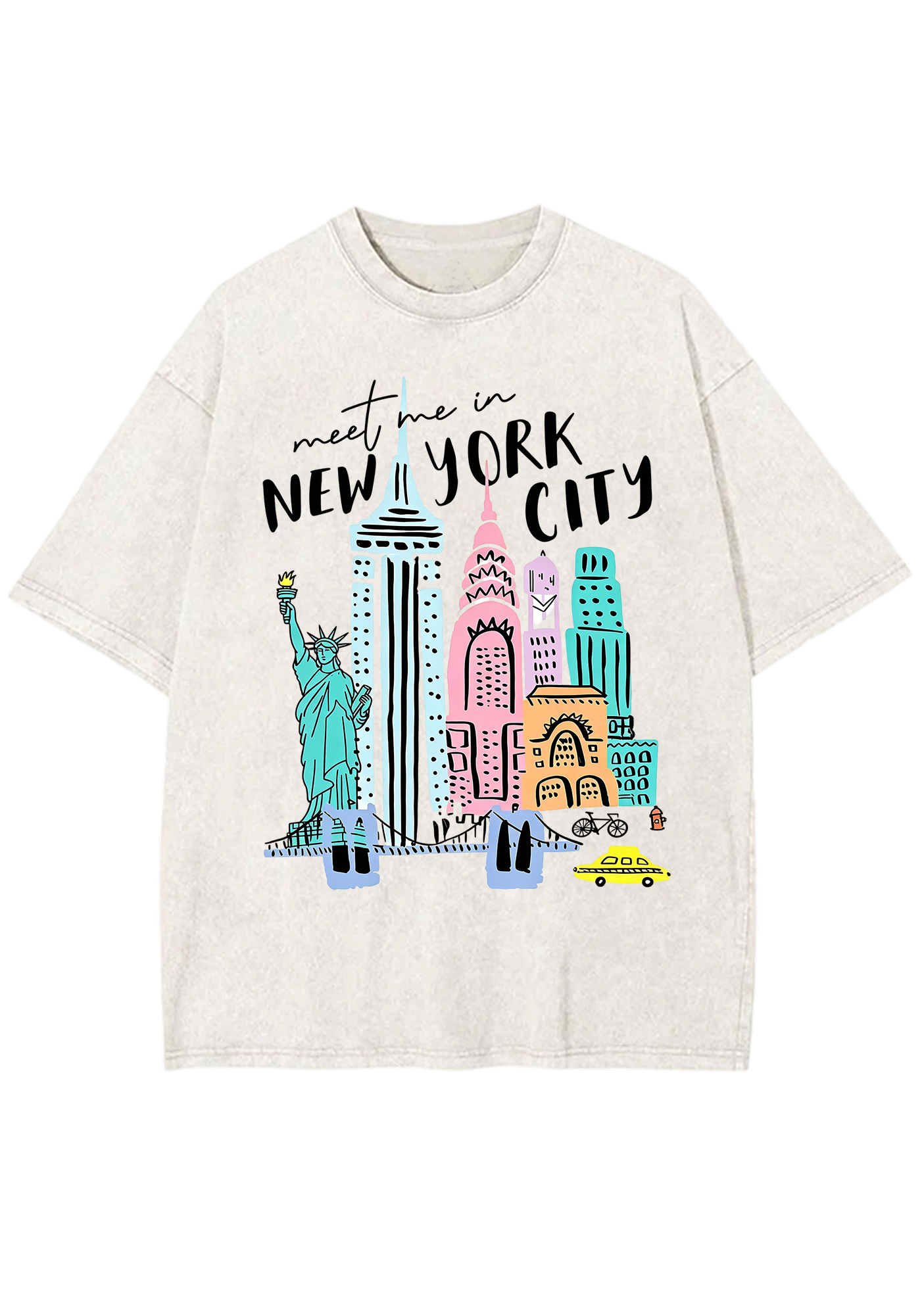 Meet Me In New York City Pastel Skyline Washed Tee