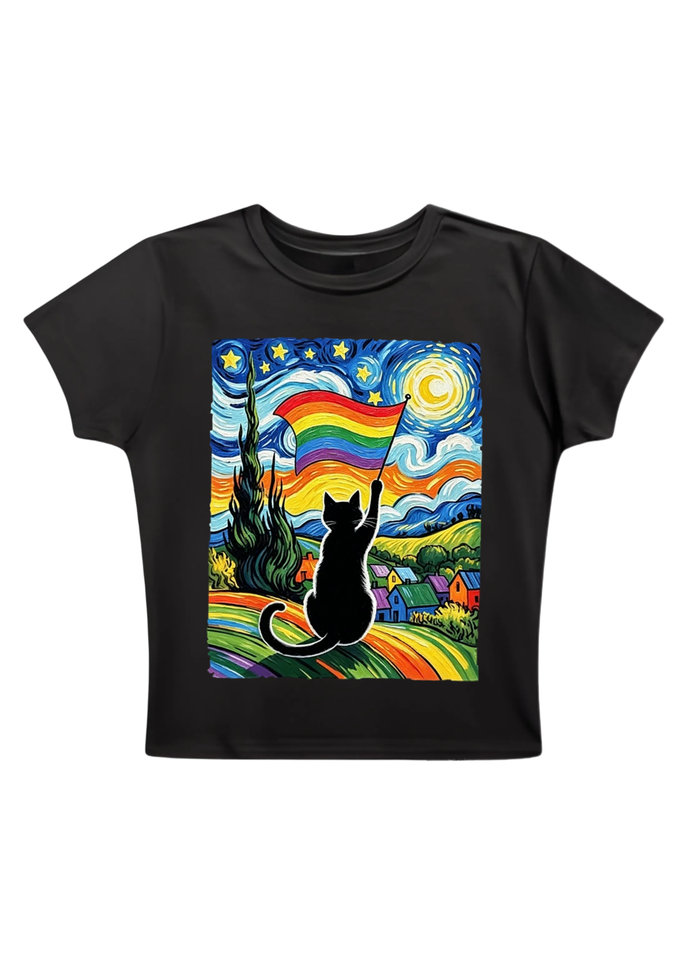 Van Gogh Pride Kitty Y2K Baby Tee
