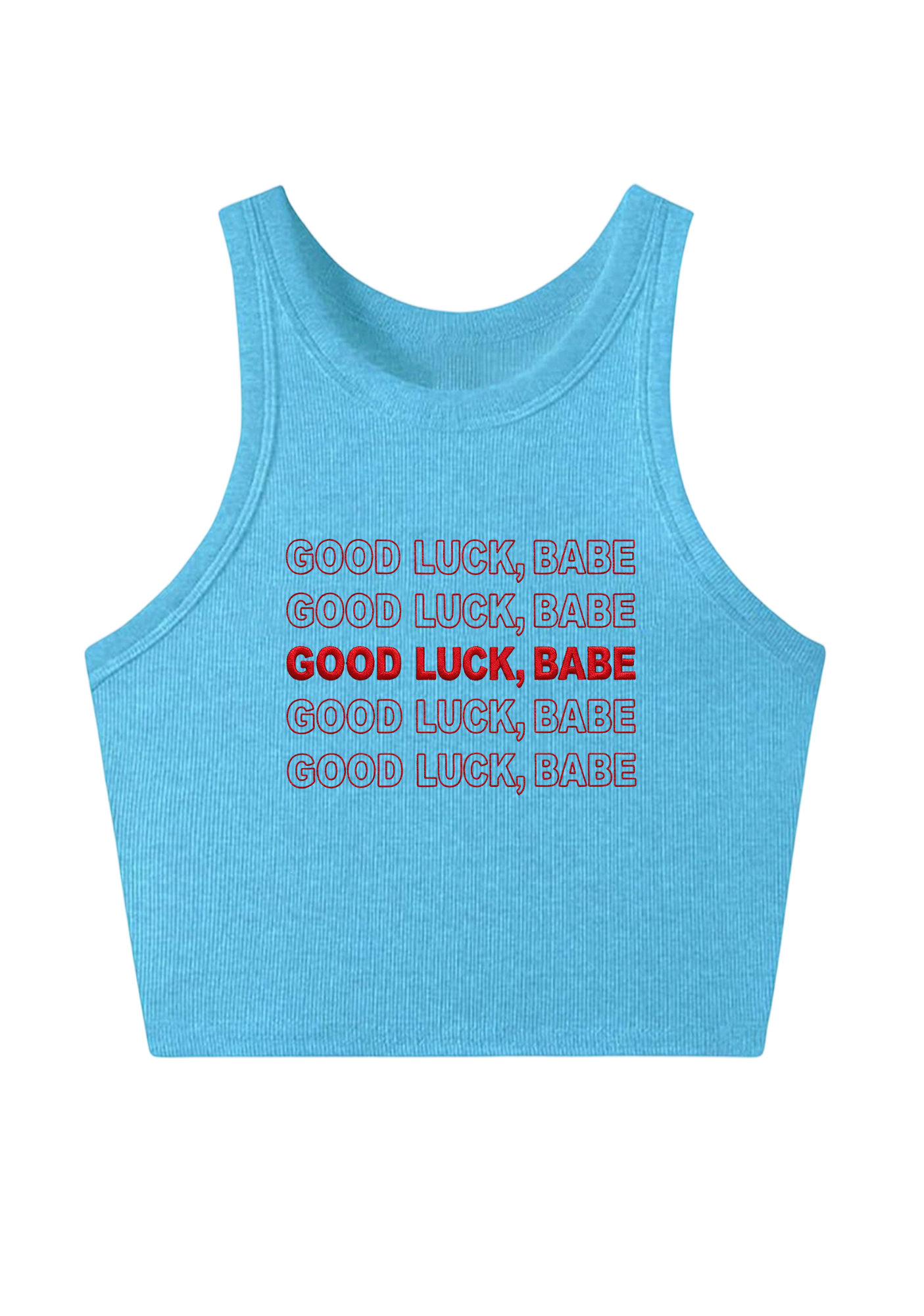 Good Luck Babe Embroidery Y2K Crop Tank Top