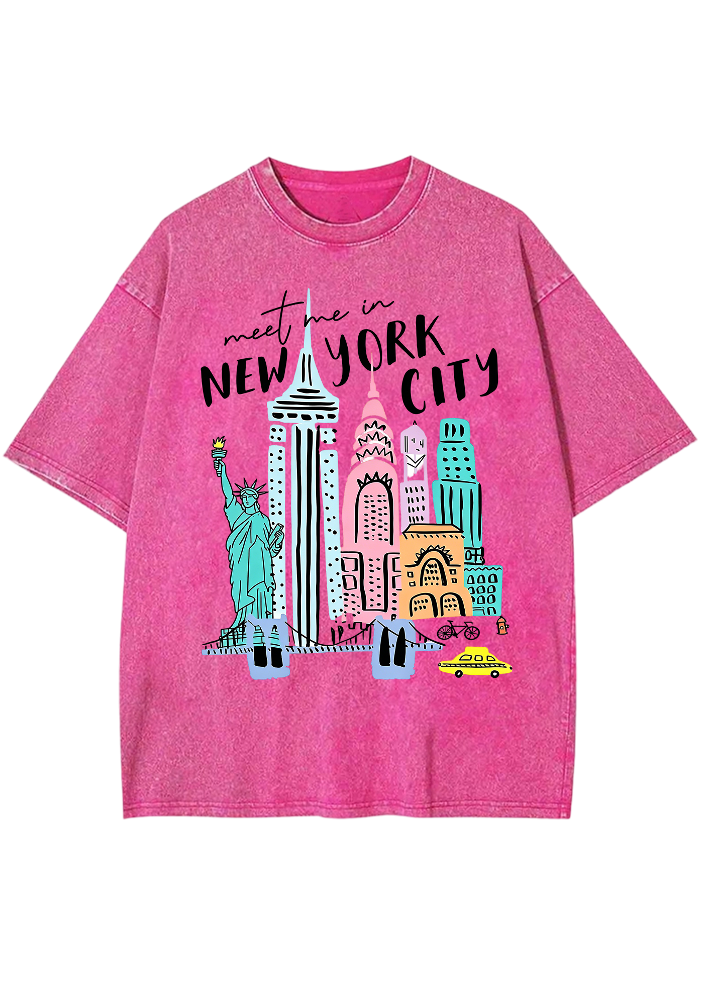 Meet Me In New York City Pastel Skyline Washed Tee