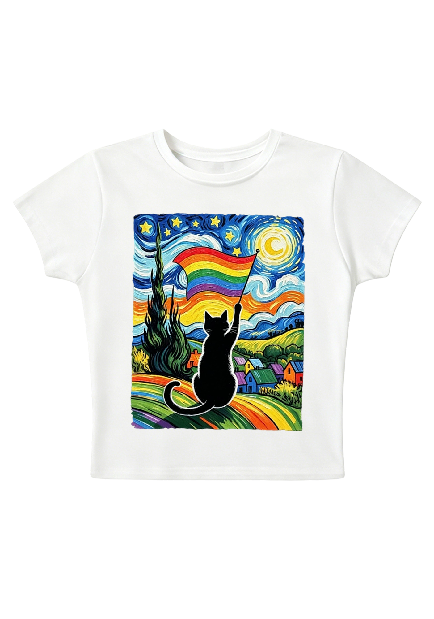Van Gogh Pride Kitty Y2K Baby Tee