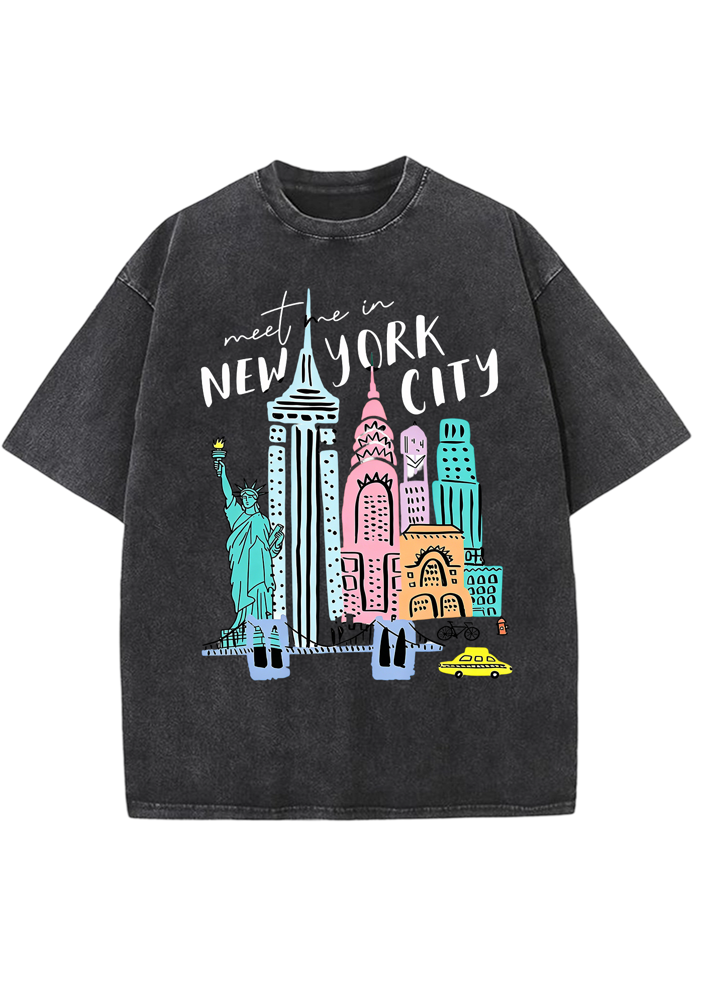 Meet Me In New York City Pastel Skyline Washed Tee