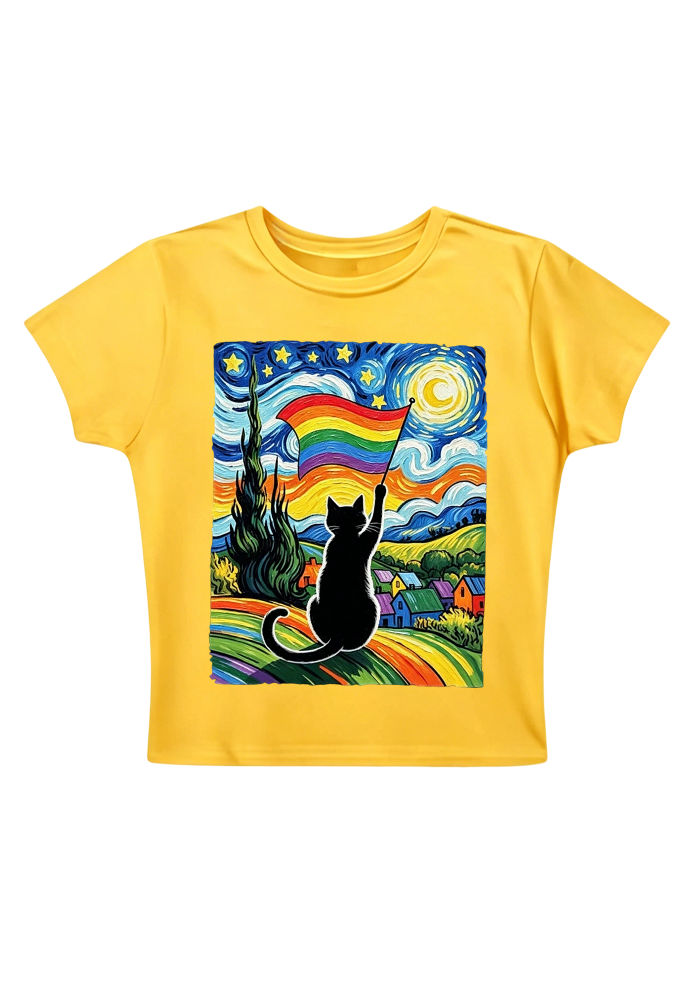 Van Gogh Pride Kitty Y2K Baby Tee