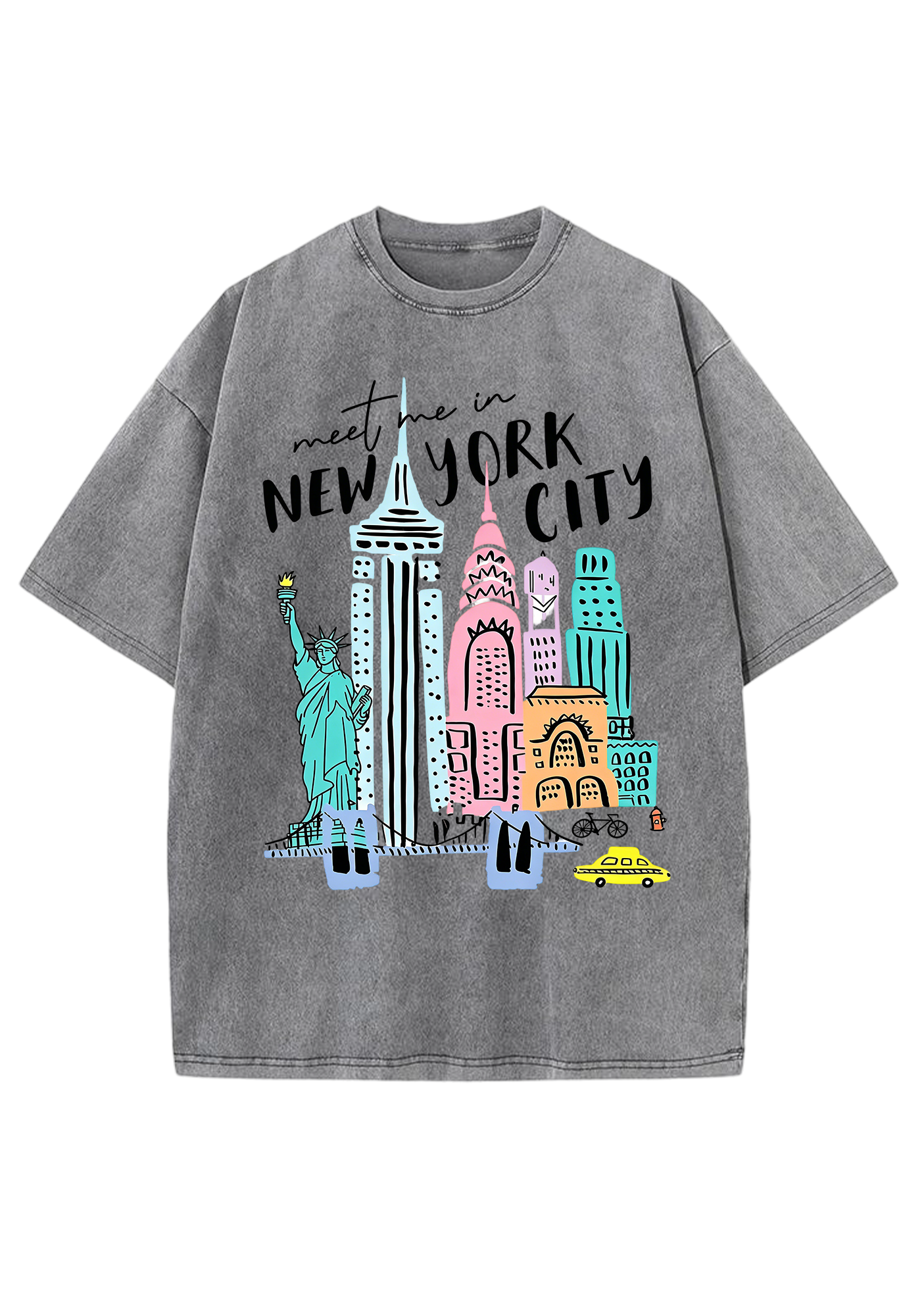 Meet Me In New York City Pastel Skyline Washed Tee
