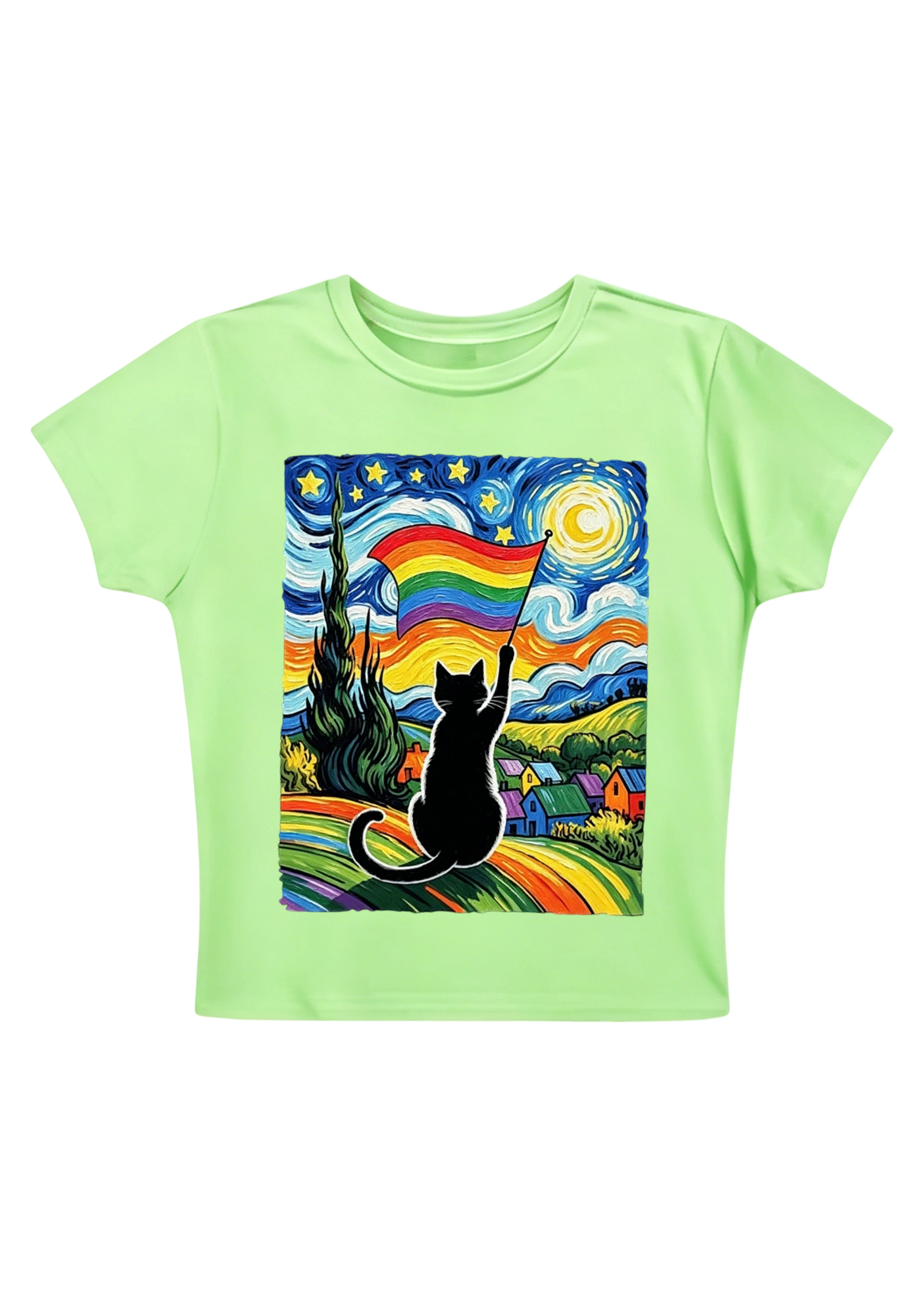 Van Gogh Pride Kitty Y2K Baby Tee