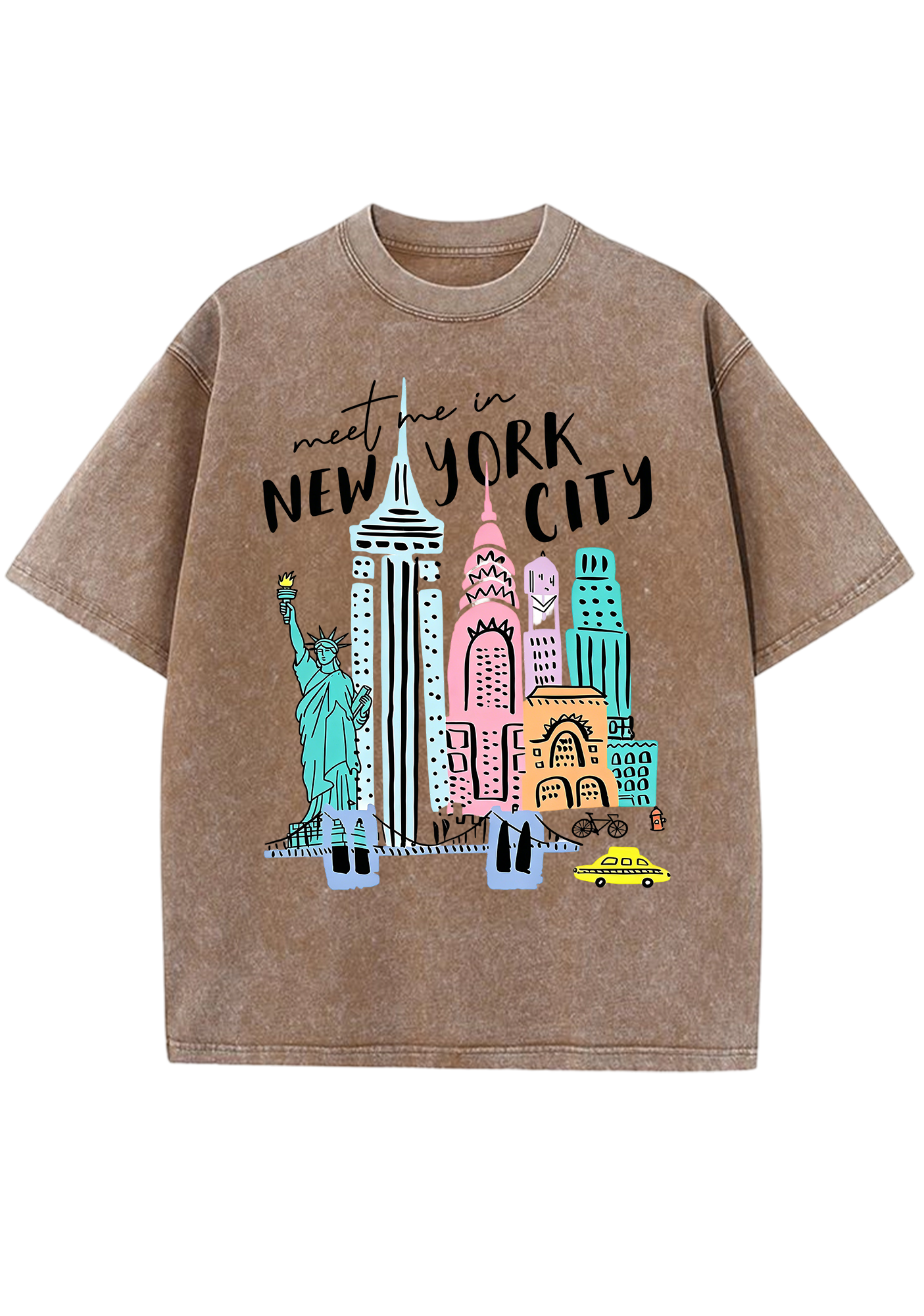 Meet Me In New York City Pastel Skyline Washed Tee