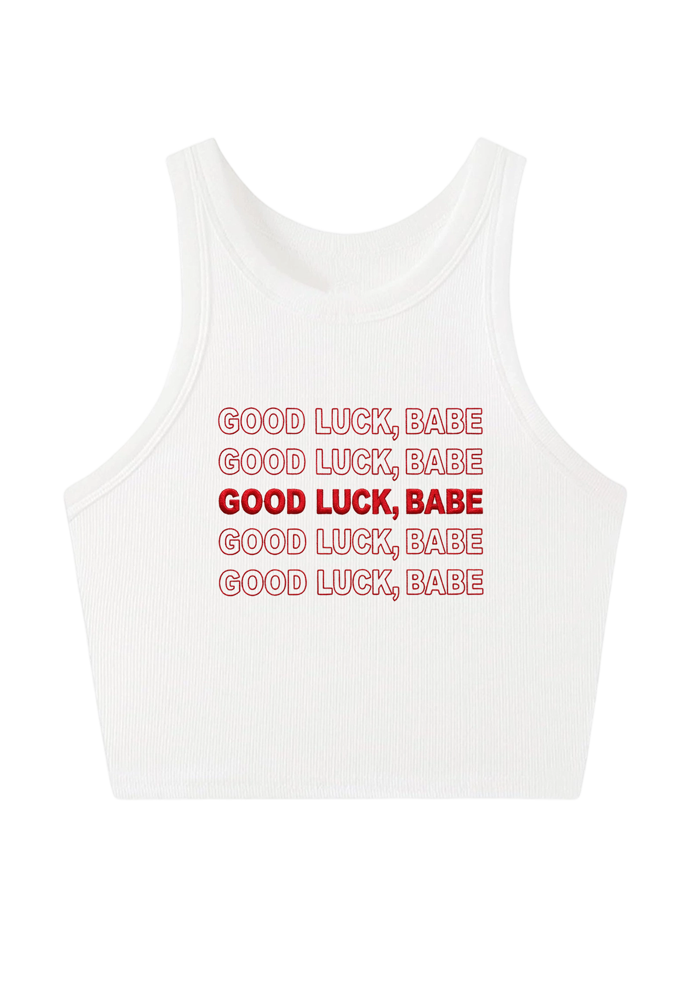 Good Luck Babe Embroidery Y2K Crop Tank Top