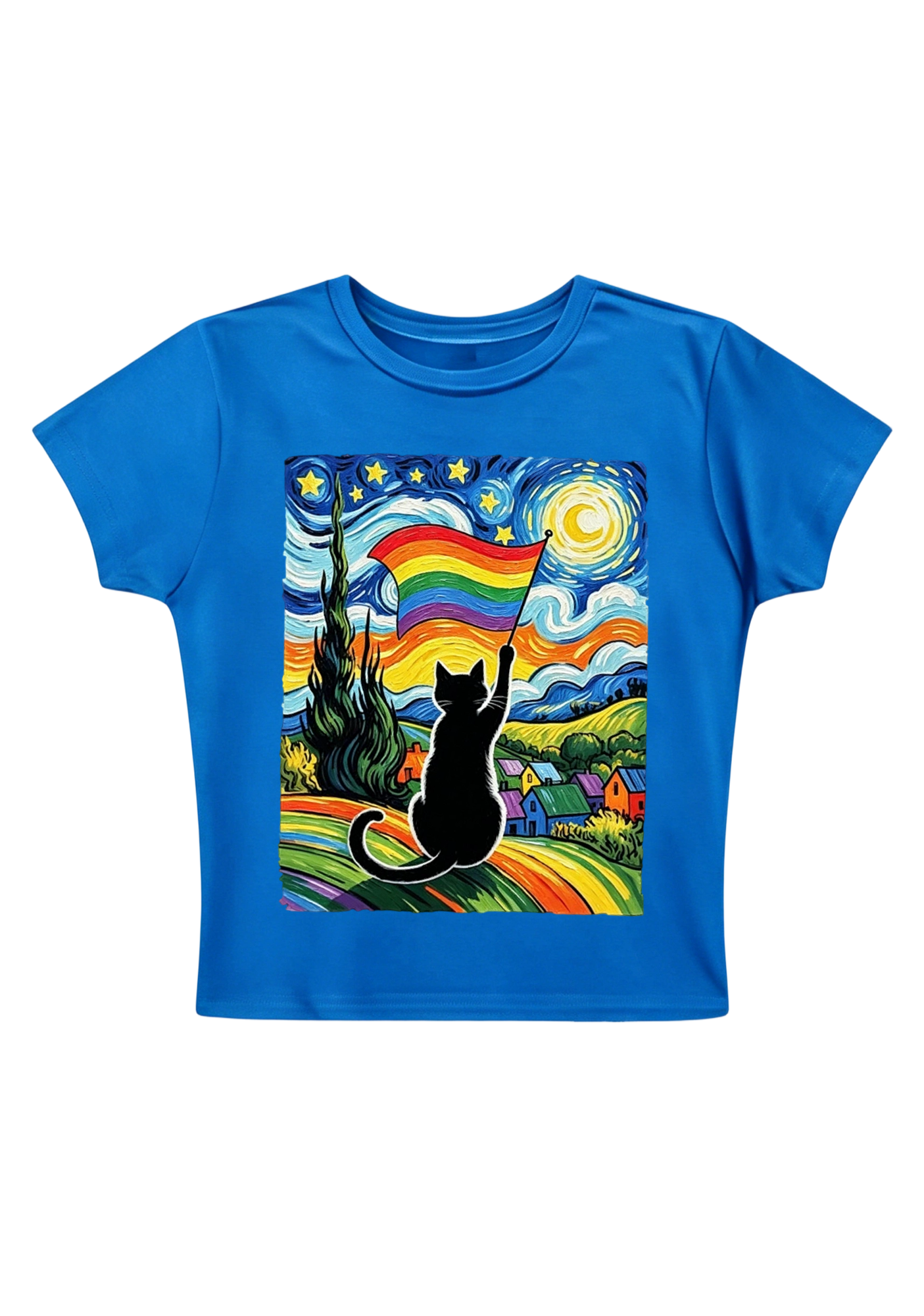 Van Gogh Pride Kitty Y2K Baby Tee
