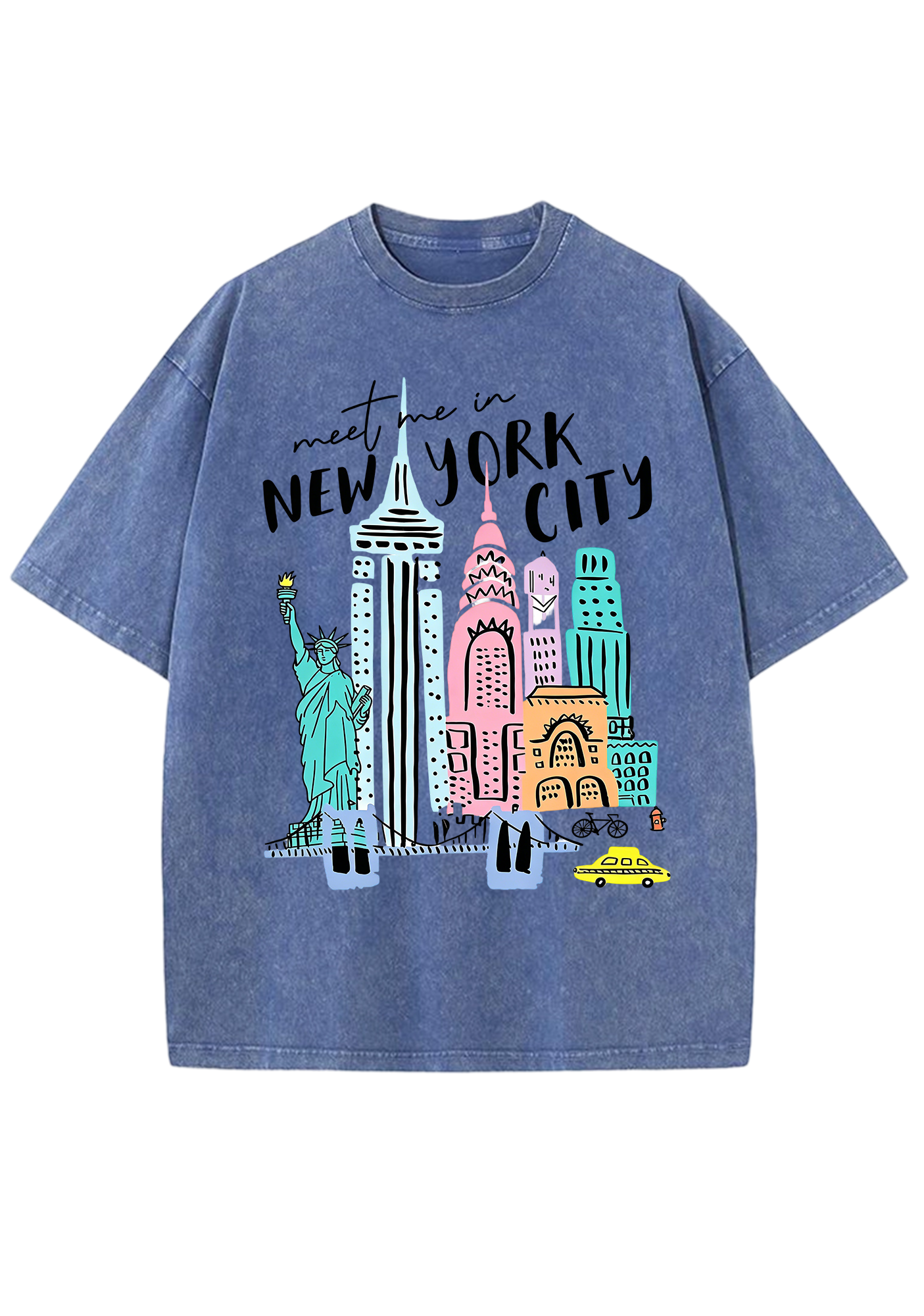 Meet Me In New York City Pastel Skyline Washed Tee