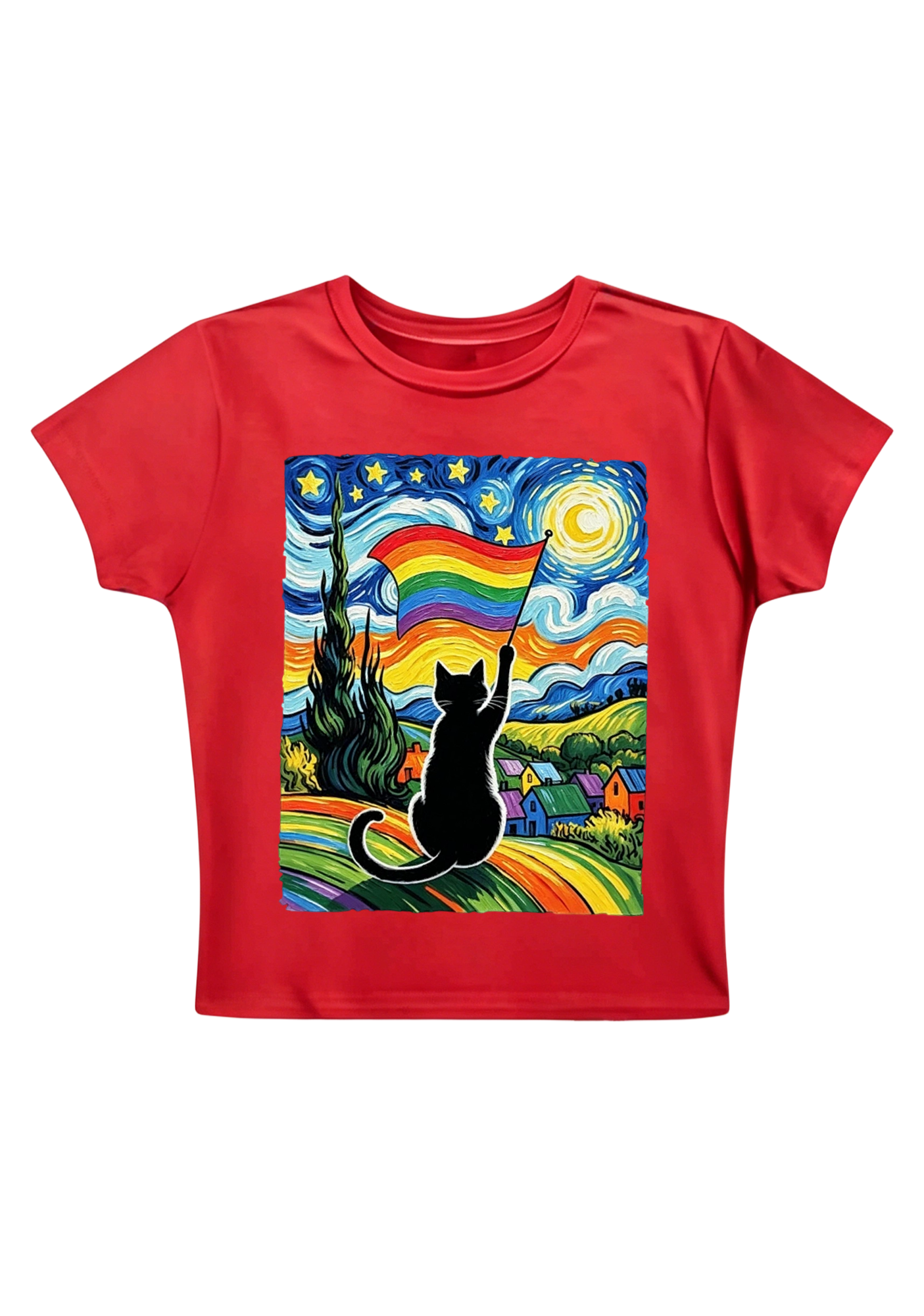Van Gogh Pride Kitty Y2K Baby Tee