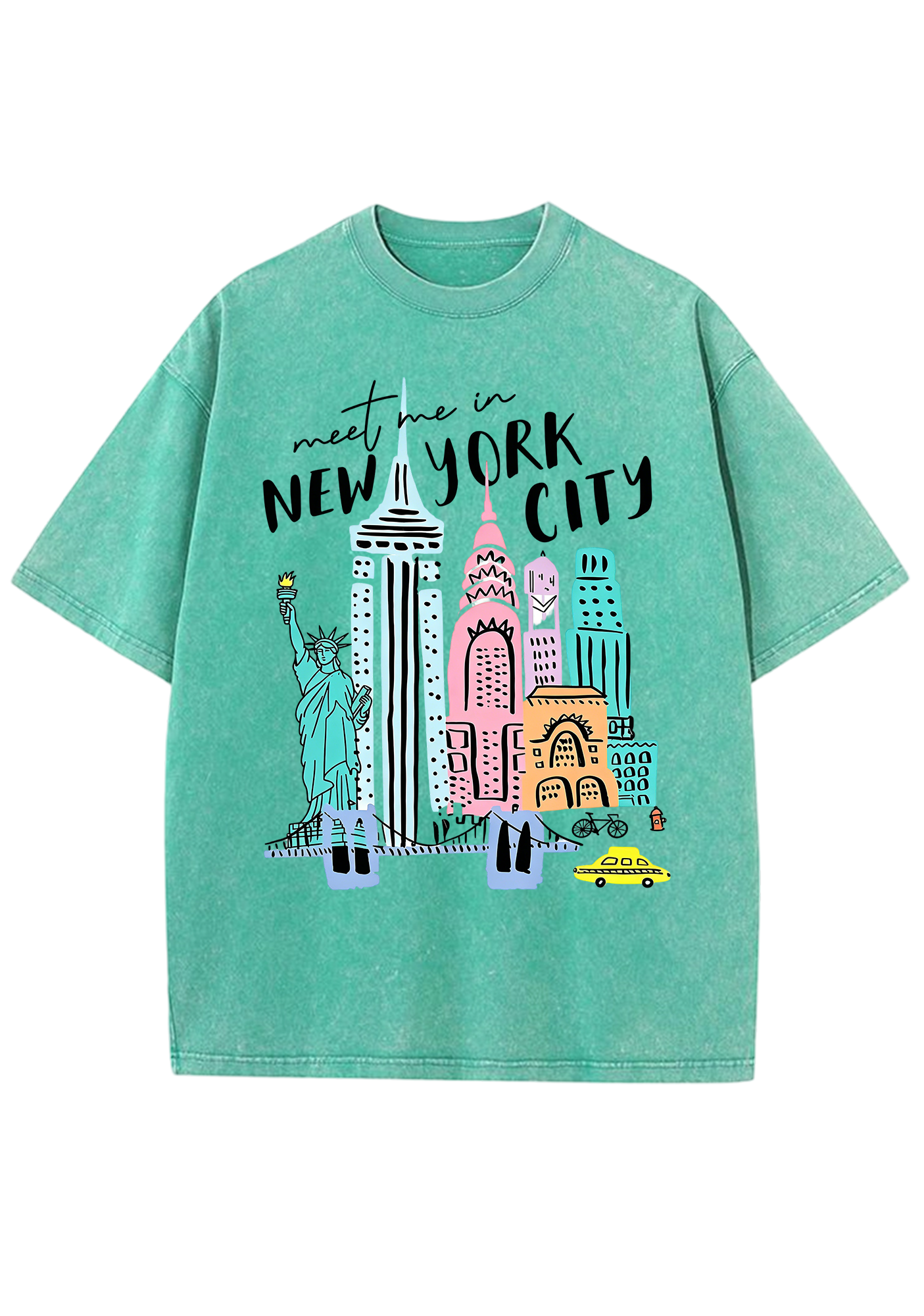 Meet Me In New York City Pastel Skyline Washed Tee