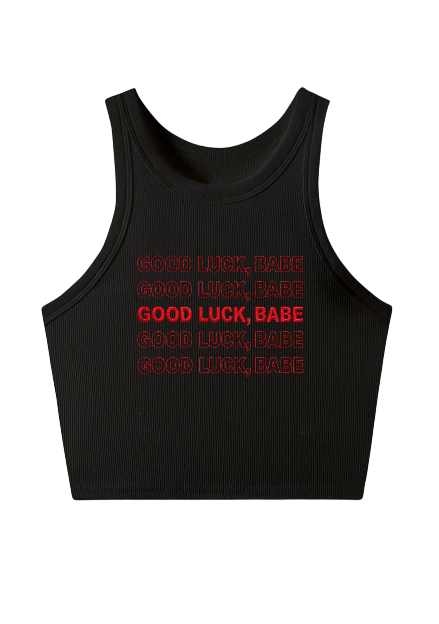 Good Luck Babe Embroidery Y2K Crop Tank Top