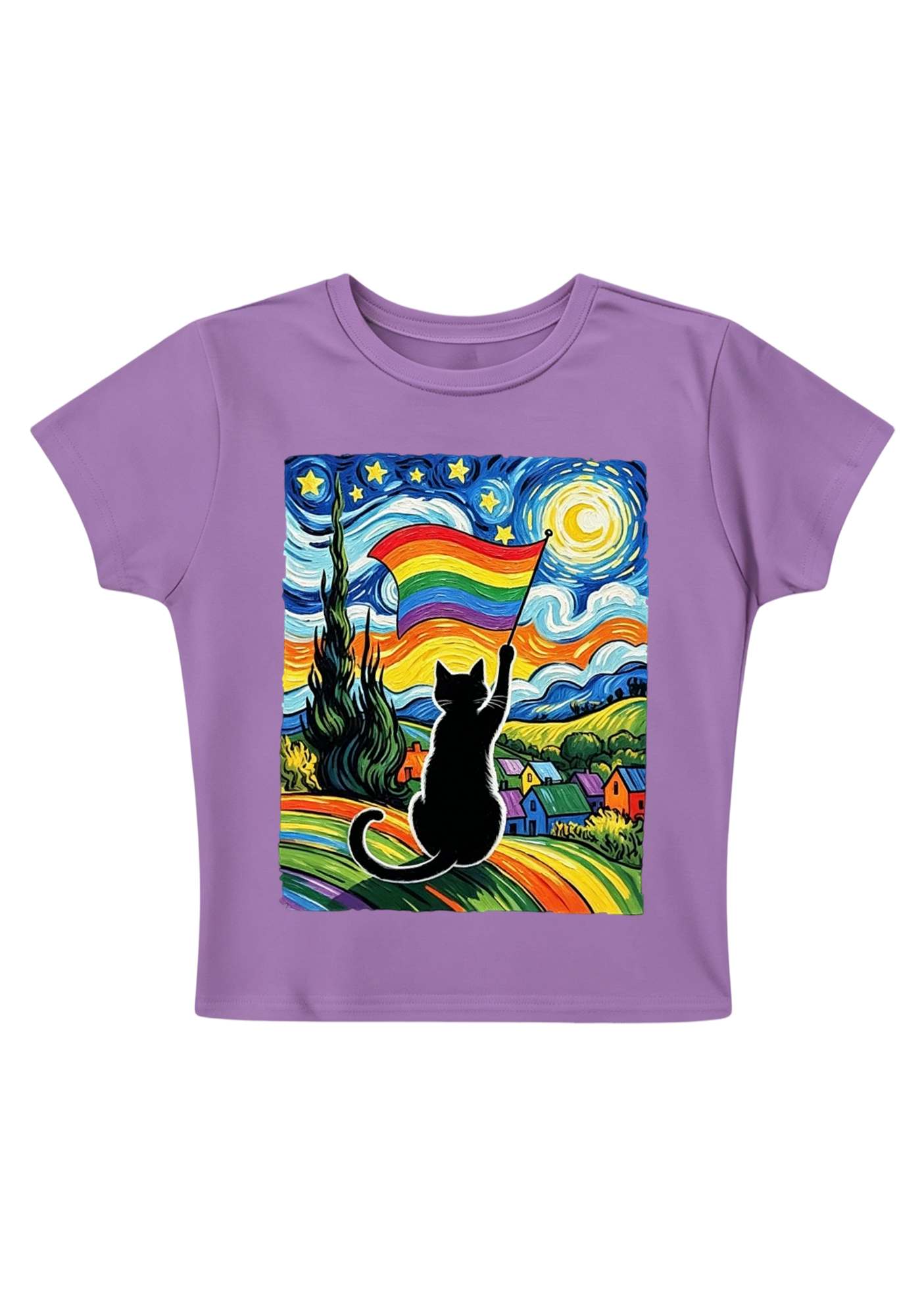 Van Gogh Pride Kitty Y2K Baby Tee