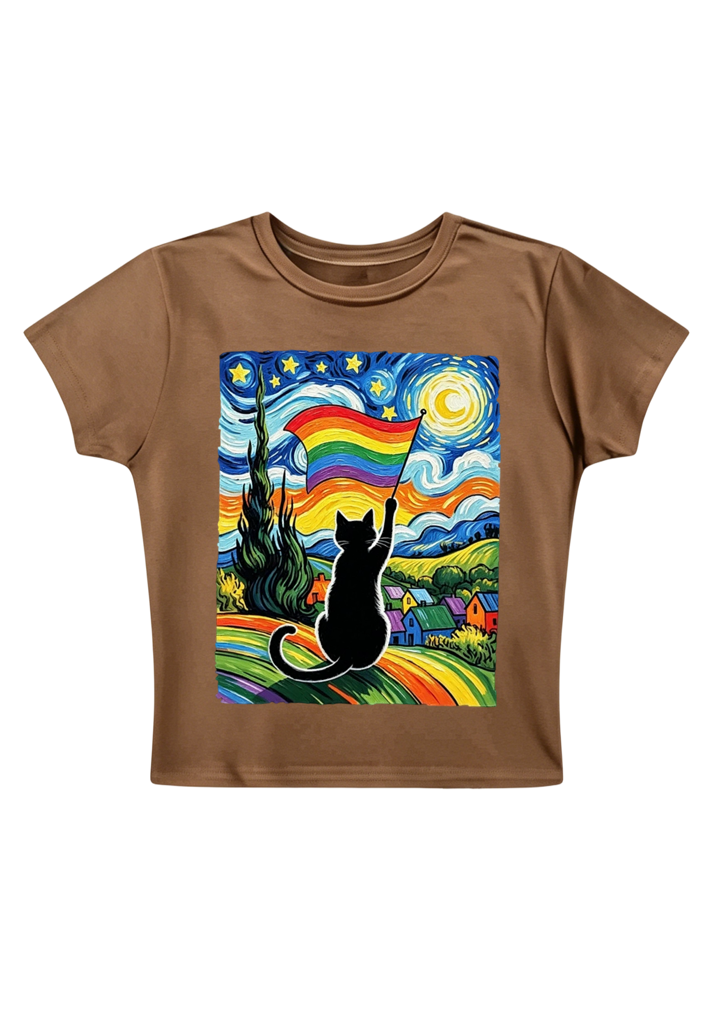 Van Gogh Pride Kitty Y2K Baby Tee