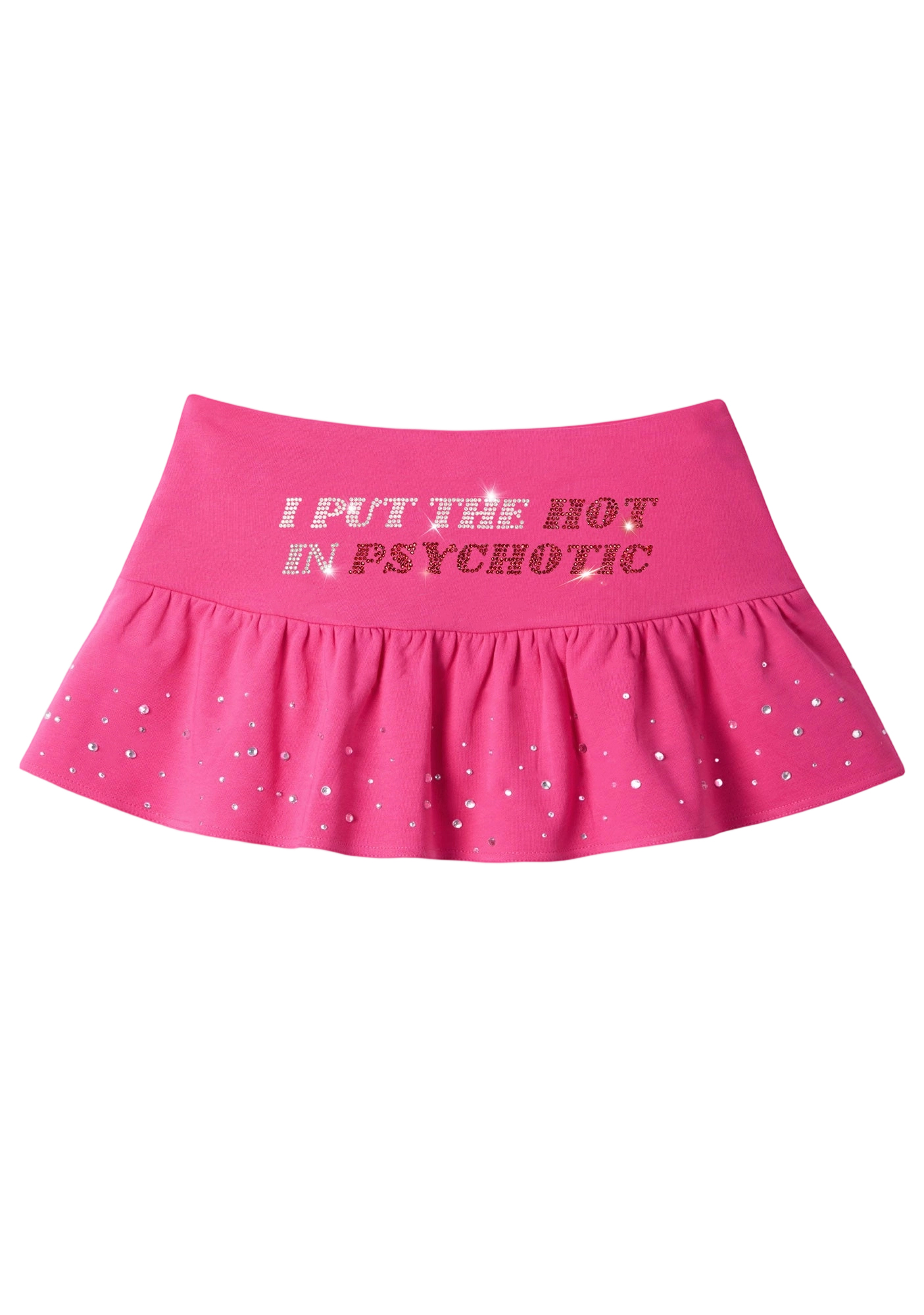 Rhinestone I Put the Hot in Psychotic Y2K Mini Pleated Skirts