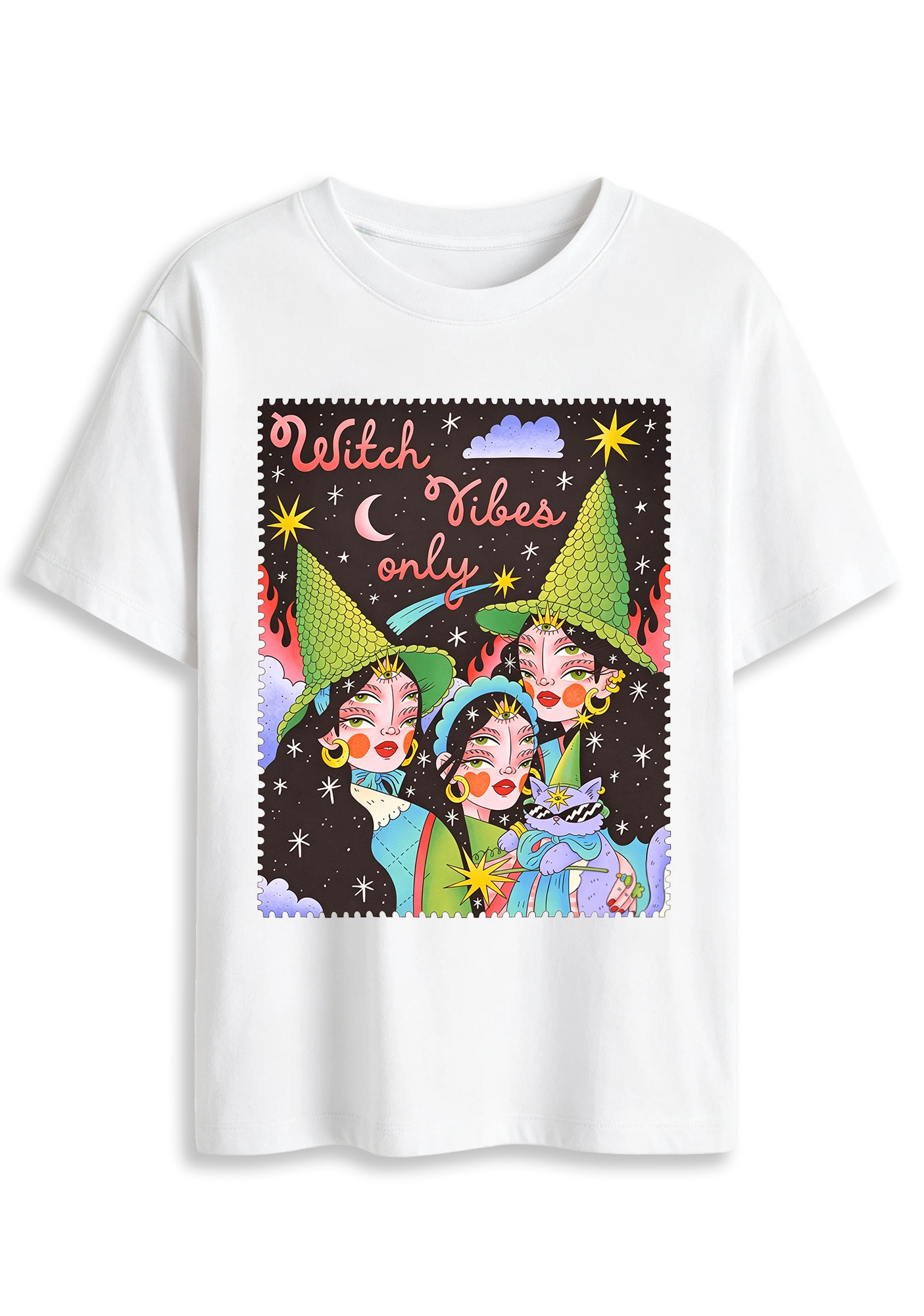 Witch Vibes Only Cartoon Witch Art Graphic T-Shirt