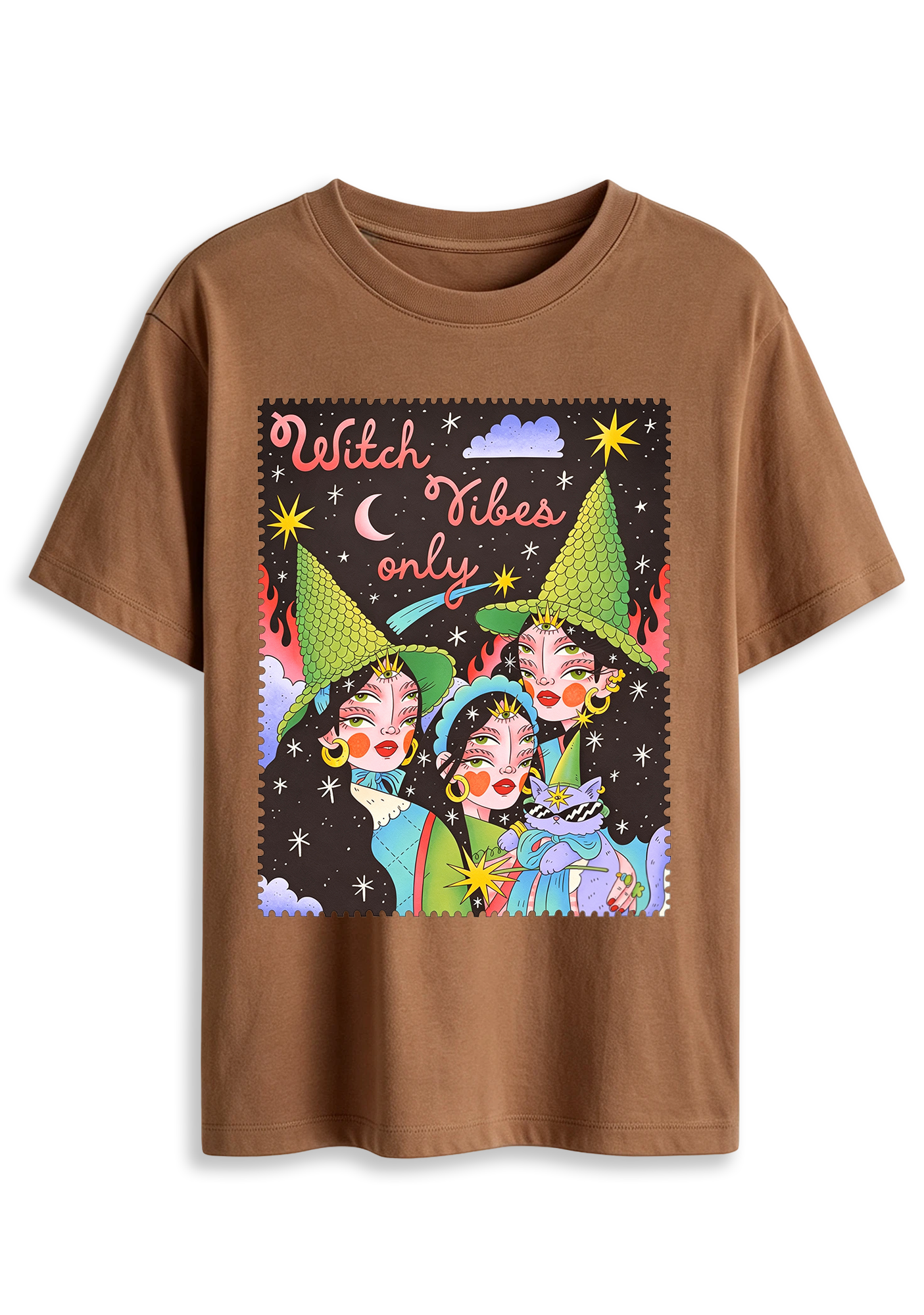 Witch Vibes Only Cartoon Witch Art Graphic T-Shirt