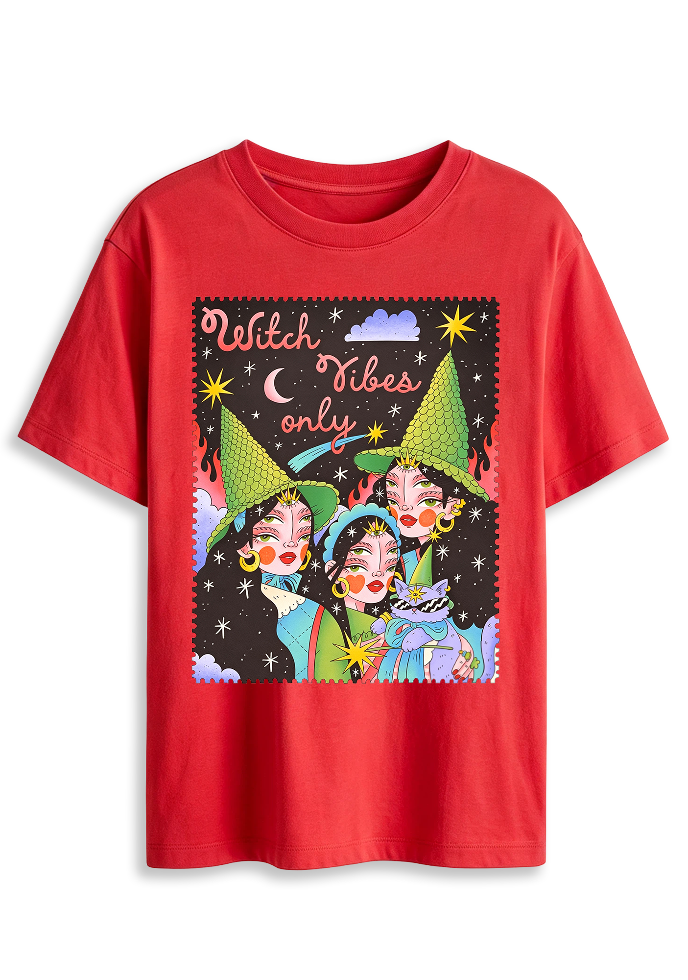 Witch Vibes Only Cartoon Witch Art Graphic T-Shirt