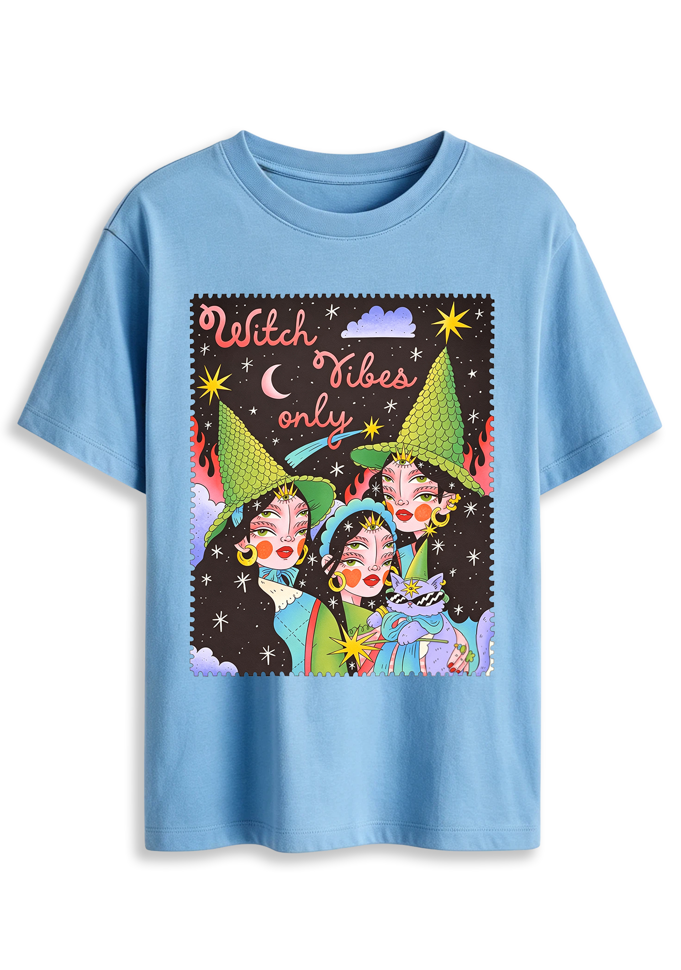 Witch Vibes Only Cartoon Witch Art Graphic T-Shirt