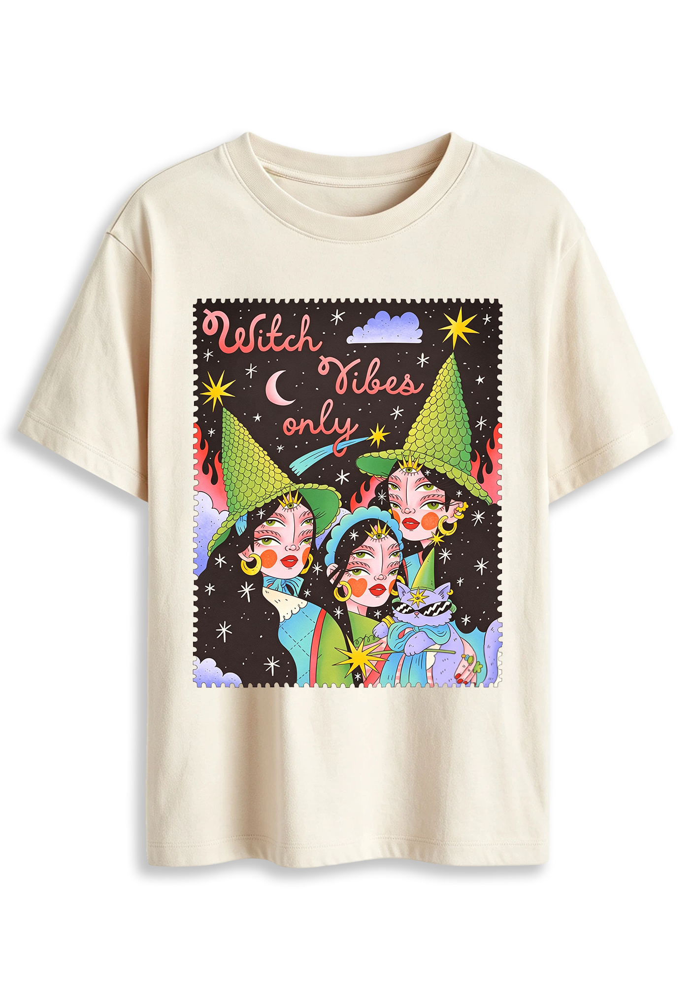 Witch Vibes Only Cartoon Witch Art Graphic T-Shirt