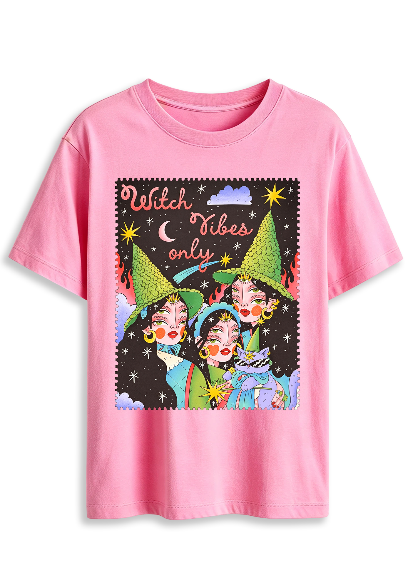 Witch Vibes Only Cartoon Witch Art Graphic T-Shirt
