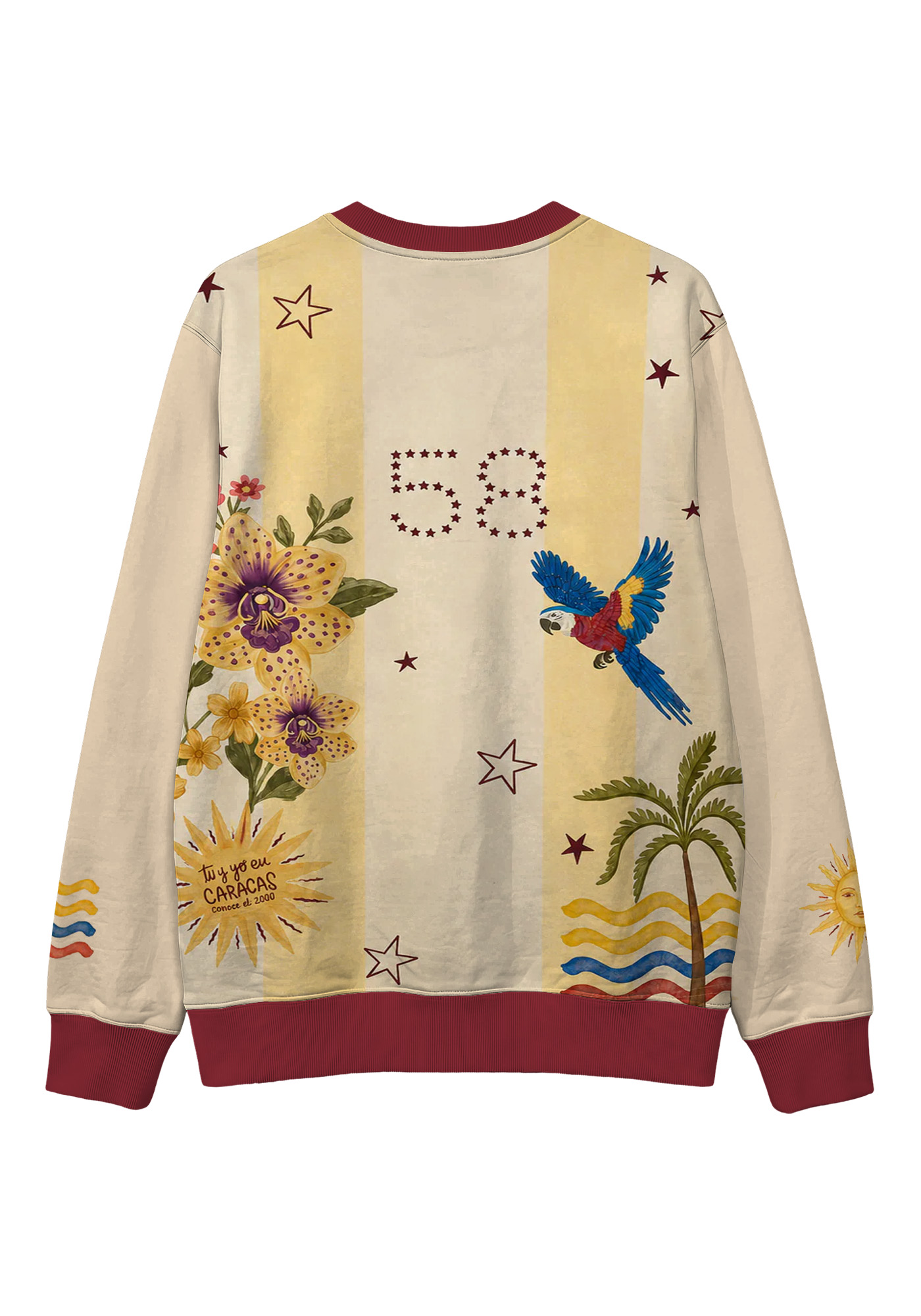 Cream Yellow Striped Venezuela Retro Floral Orchid Graphic Casual Sweatshirt