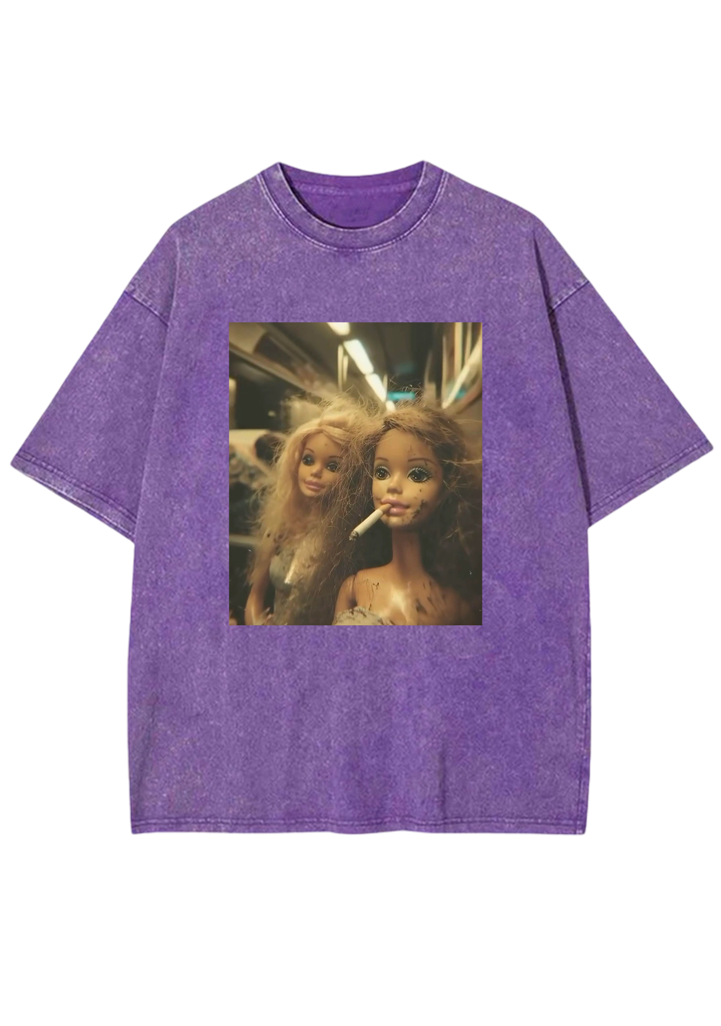 Grunge Subway Smoking Barbies Y2K Washed Tee