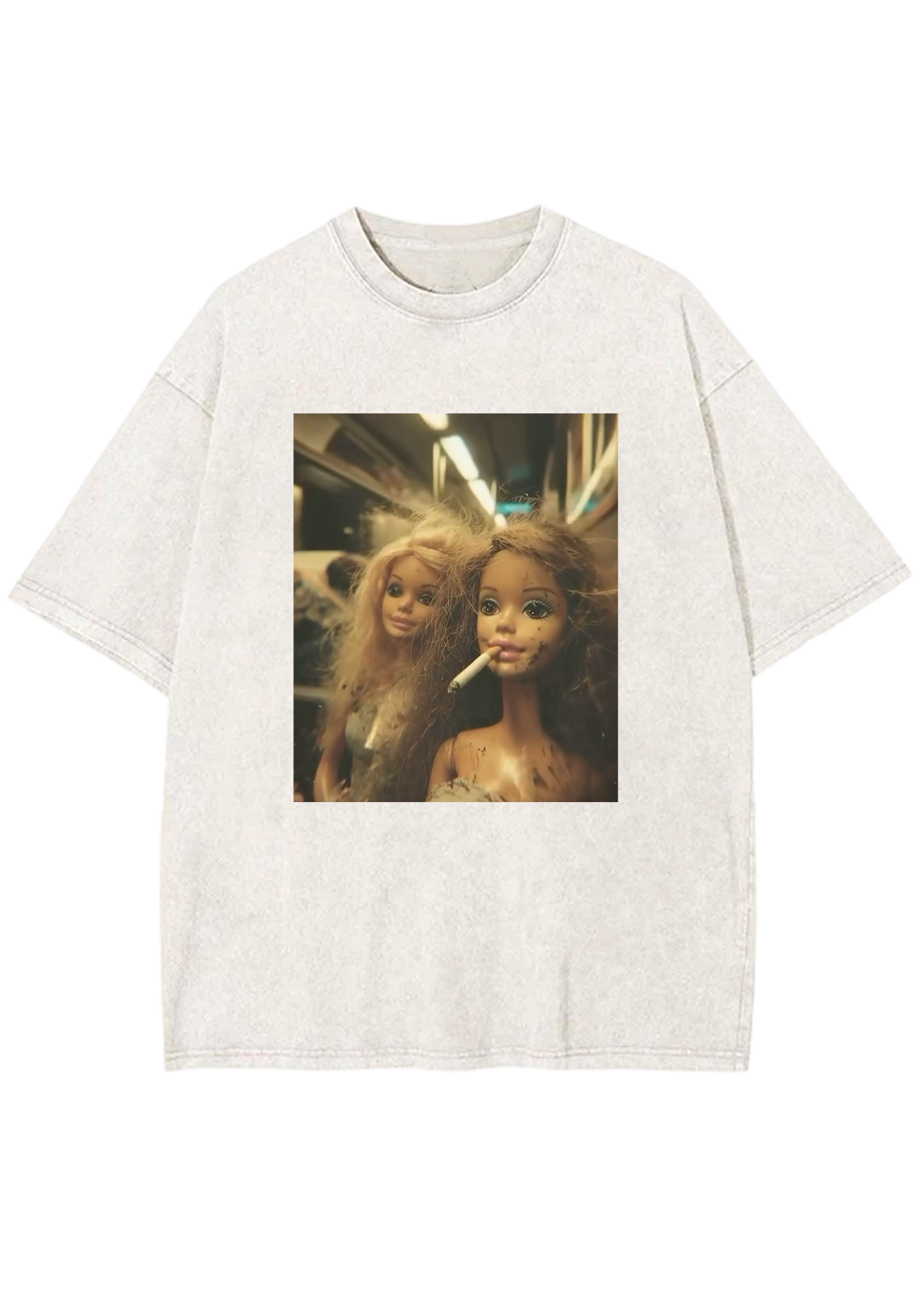 Grunge Subway Smoking Barbies Y2K Washed Tee