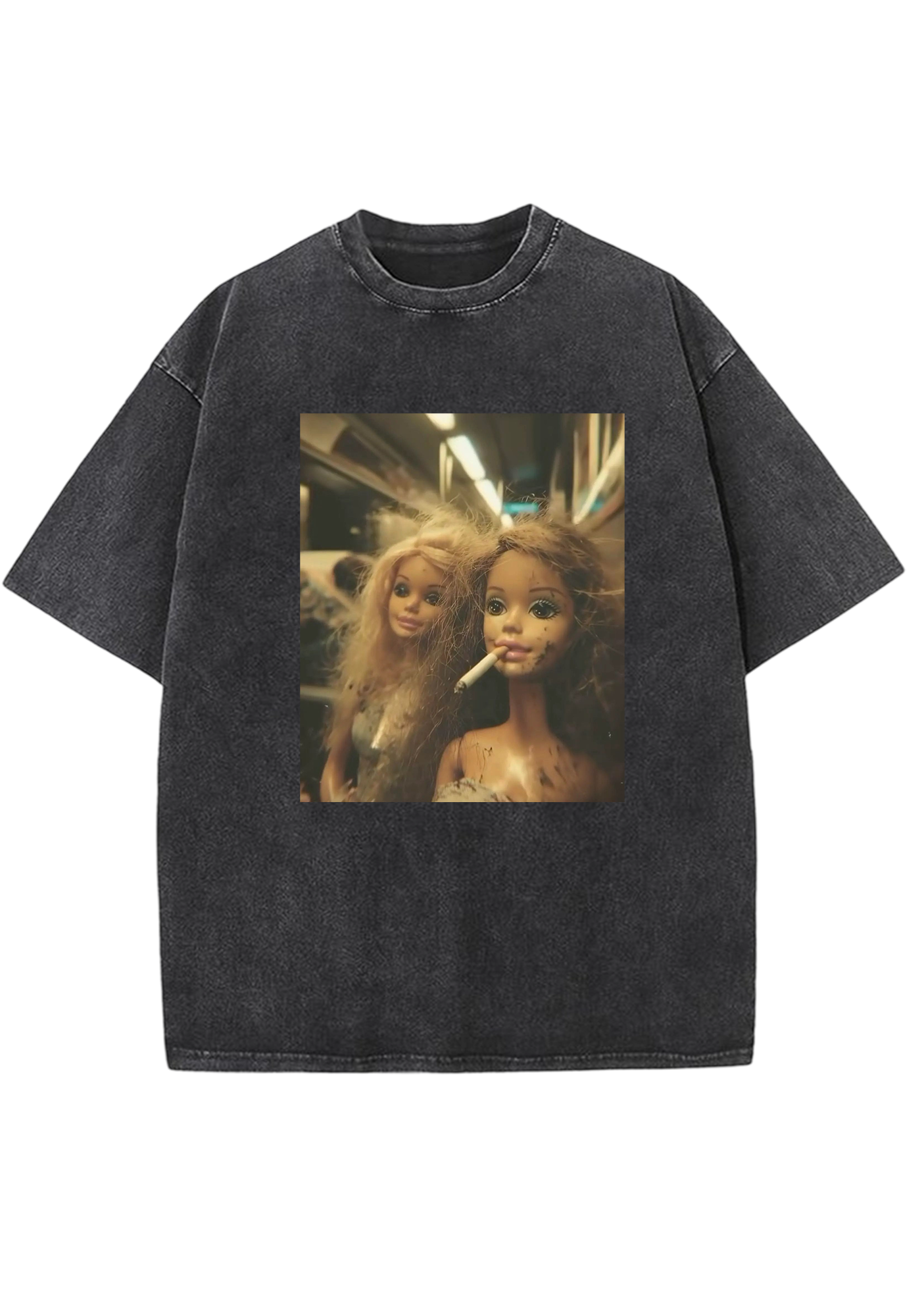 Grunge Subway Smoking Barbies Y2K Washed Tee