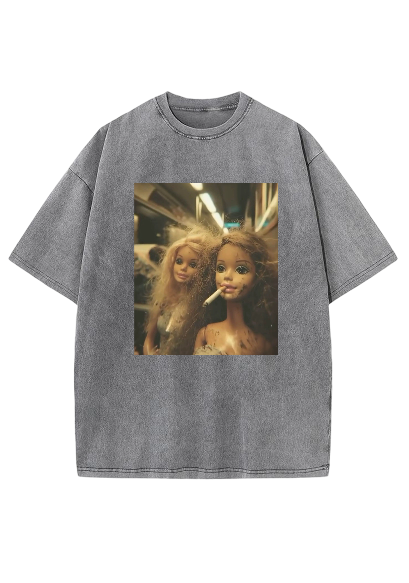 Grunge Subway Smoking Barbies Y2K Washed Tee