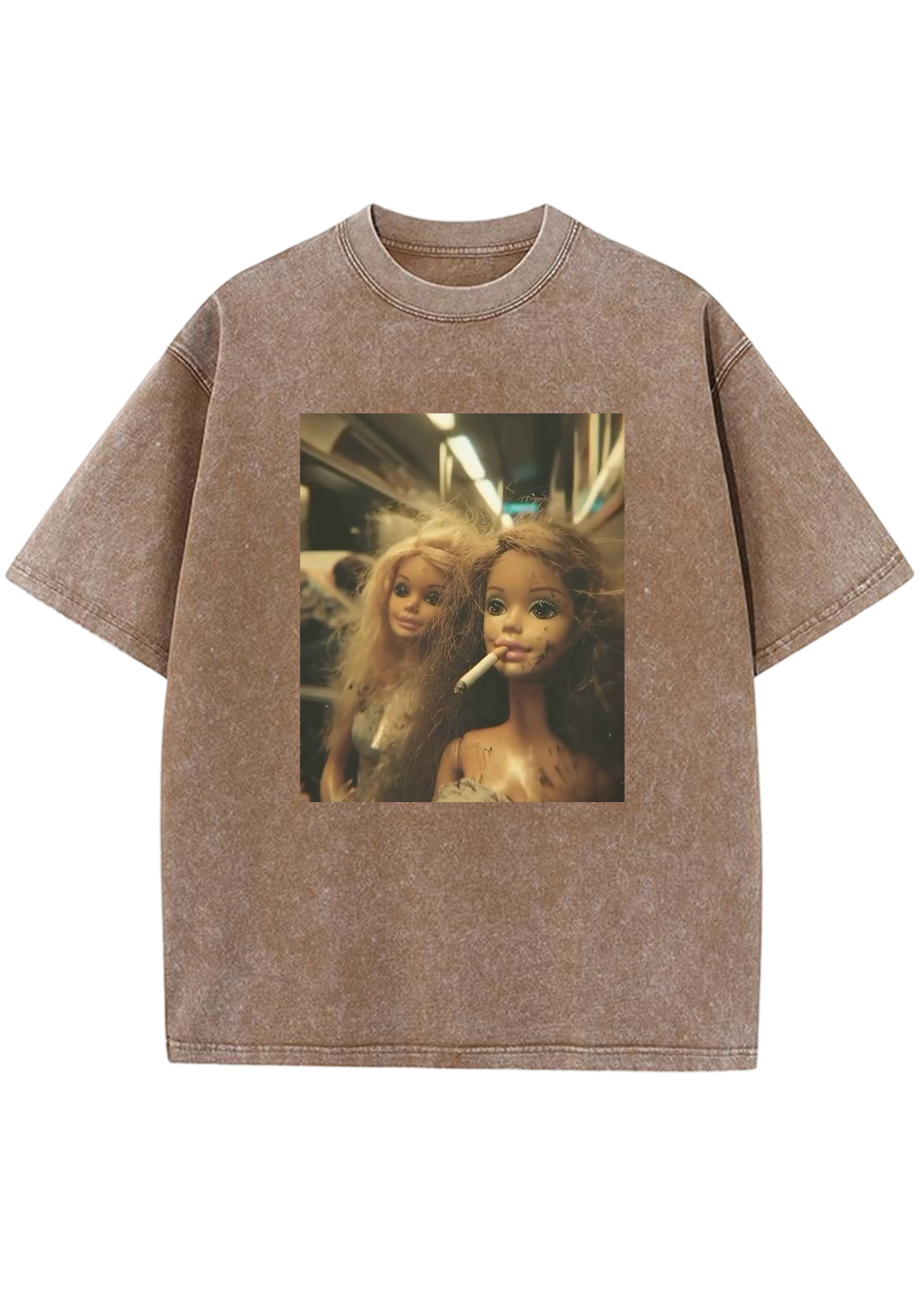Grunge Subway Smoking Barbies Y2K Washed Tee