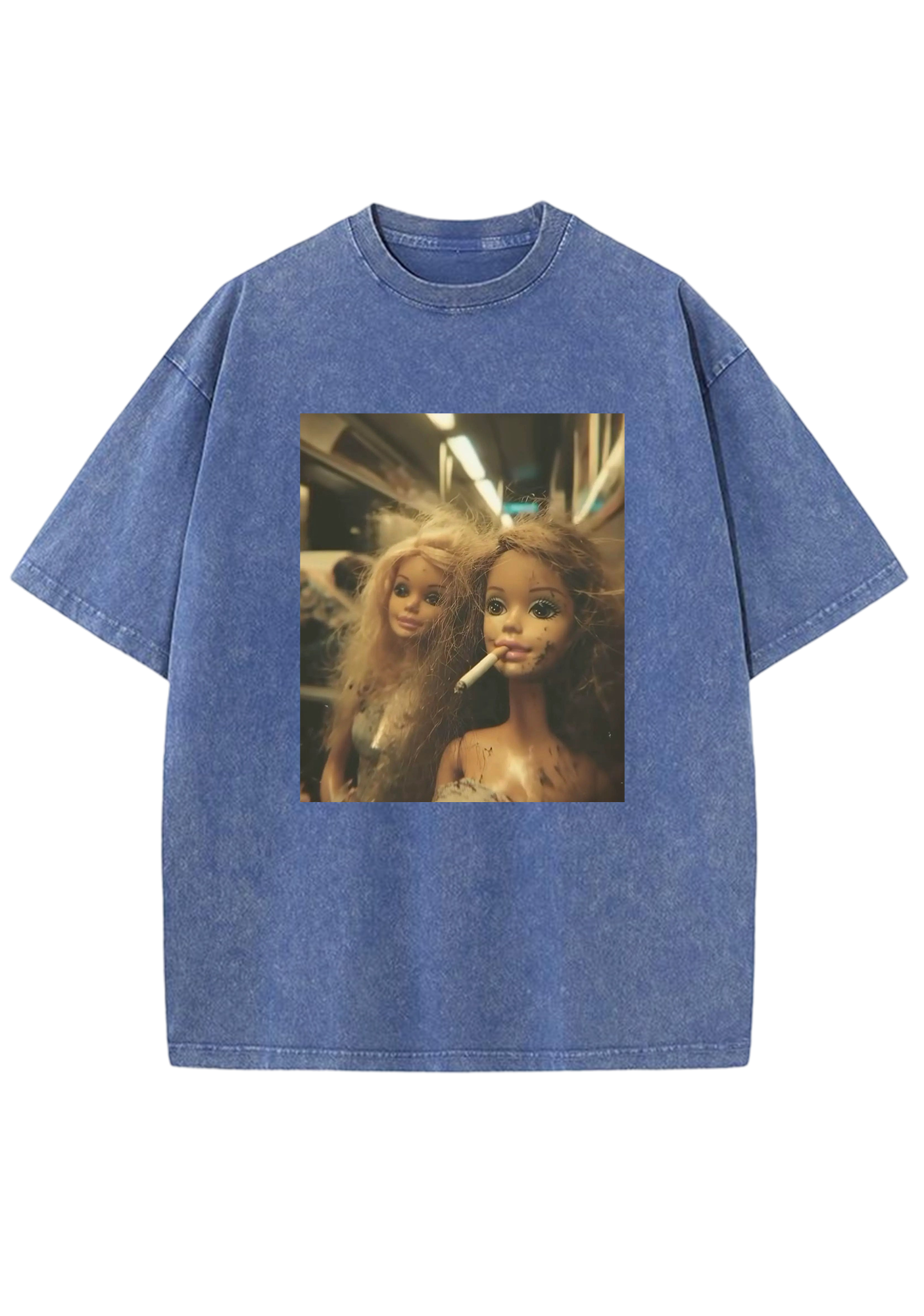 Grunge Subway Smoking Barbies Y2K Washed Tee