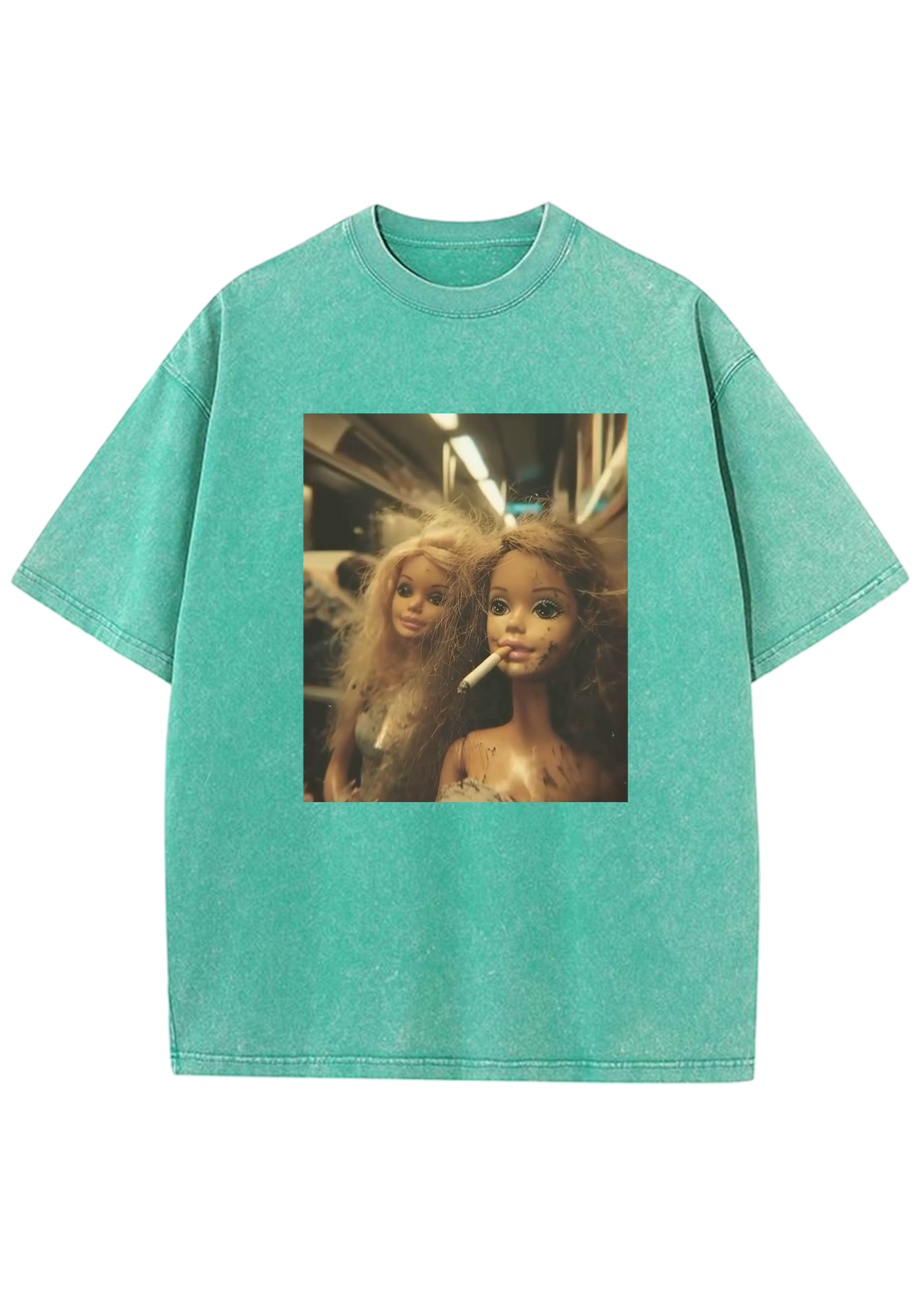 Grunge Subway Smoking Barbies Y2K Washed Tee