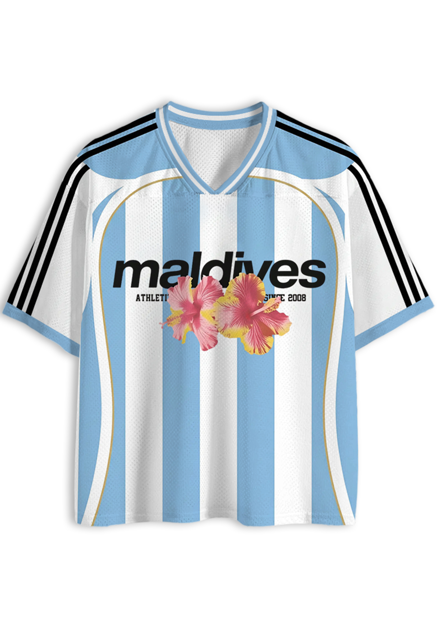 Maldives Hibiscus Blue White Stripe Y2K Jersey Shirts