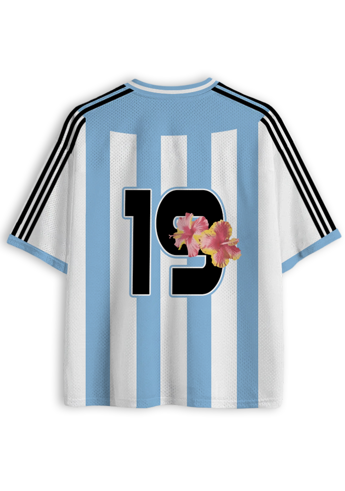 Maldives Hibiscus Blue White Stripe Y2K Jersey Shirts