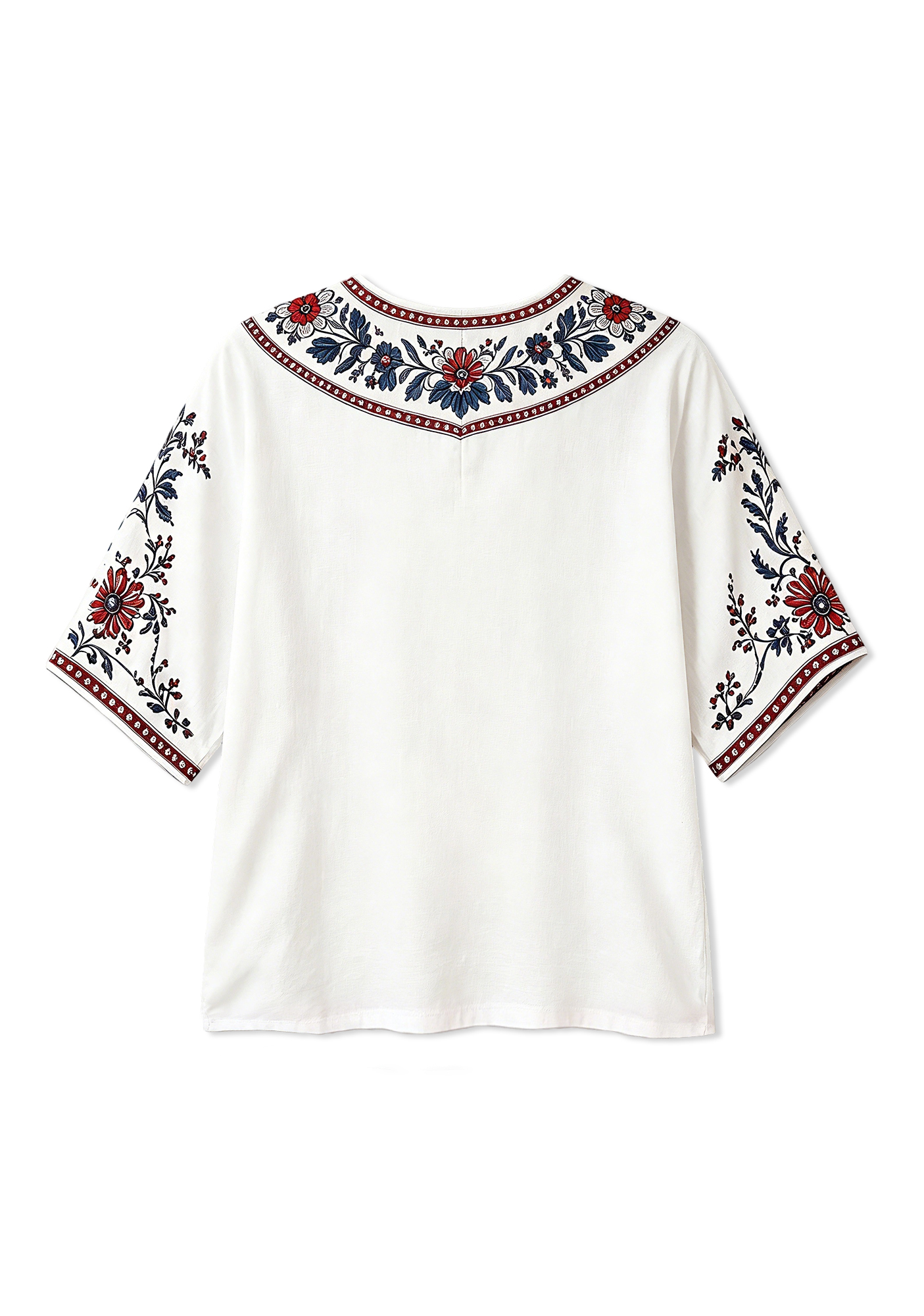 Boho Red Navy Floral New England Patriots V-Neck Blouse