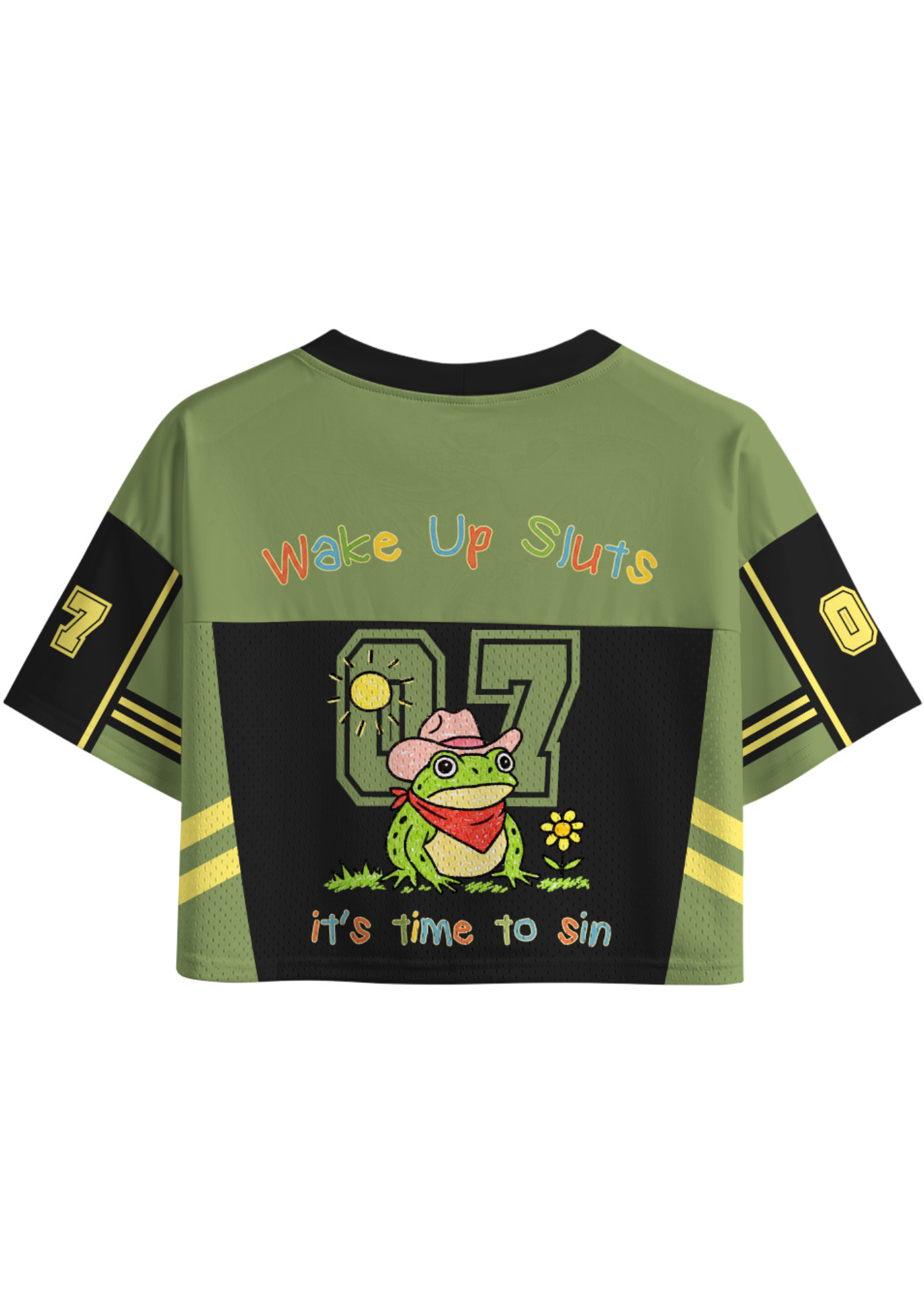 Wake up it's time to sin, funny cowboy frog meme Crop Sports Jersey